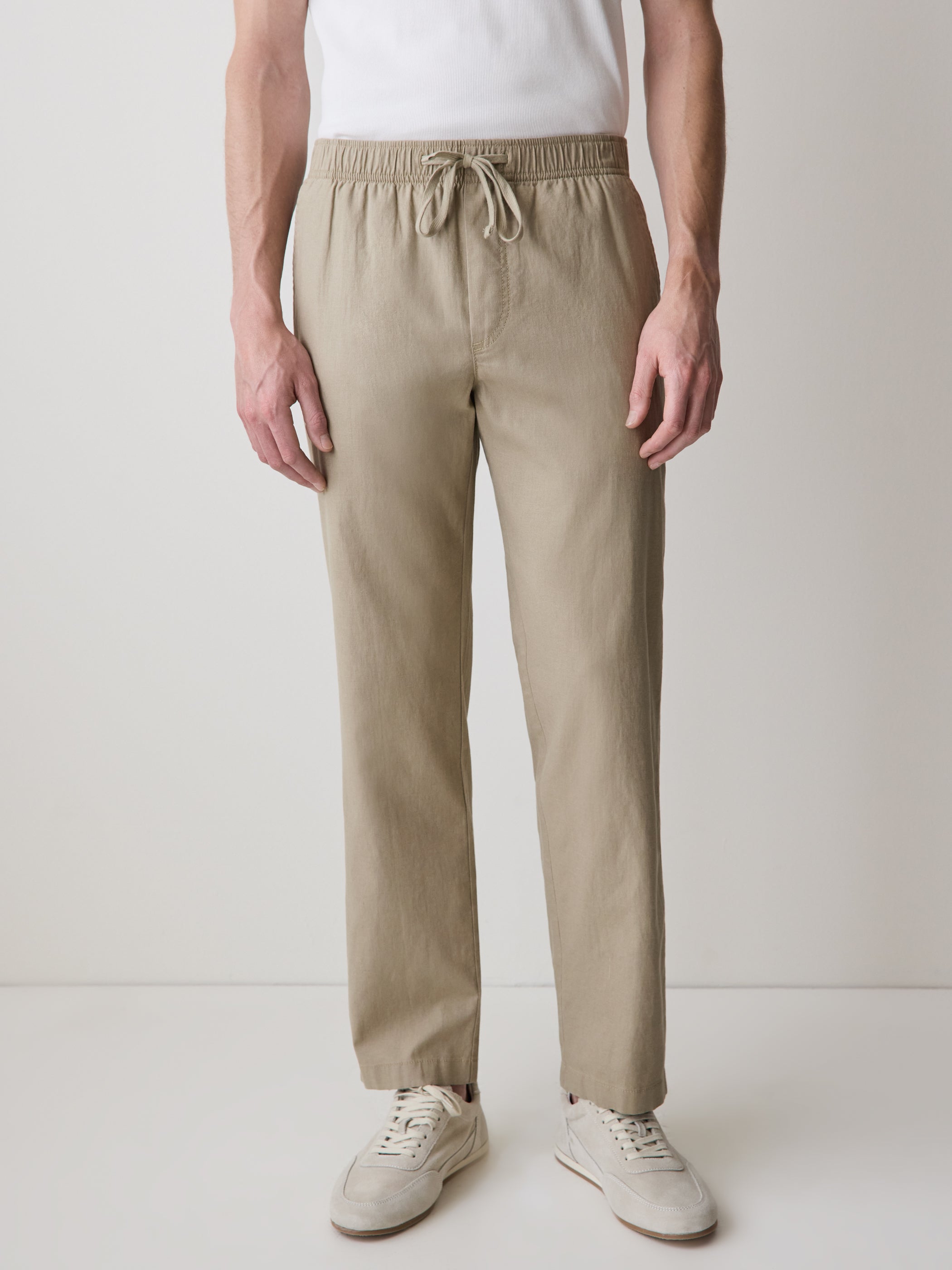 Linen-Blend Pants with Elastic Waistband and Drawstring