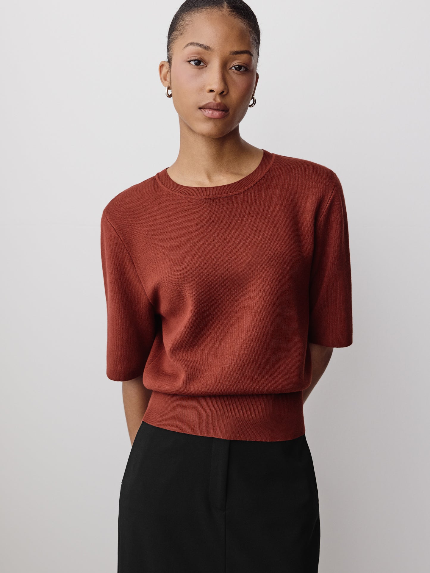 Knit Sweater with Shoulder Pads, Viscose Nylon Blend