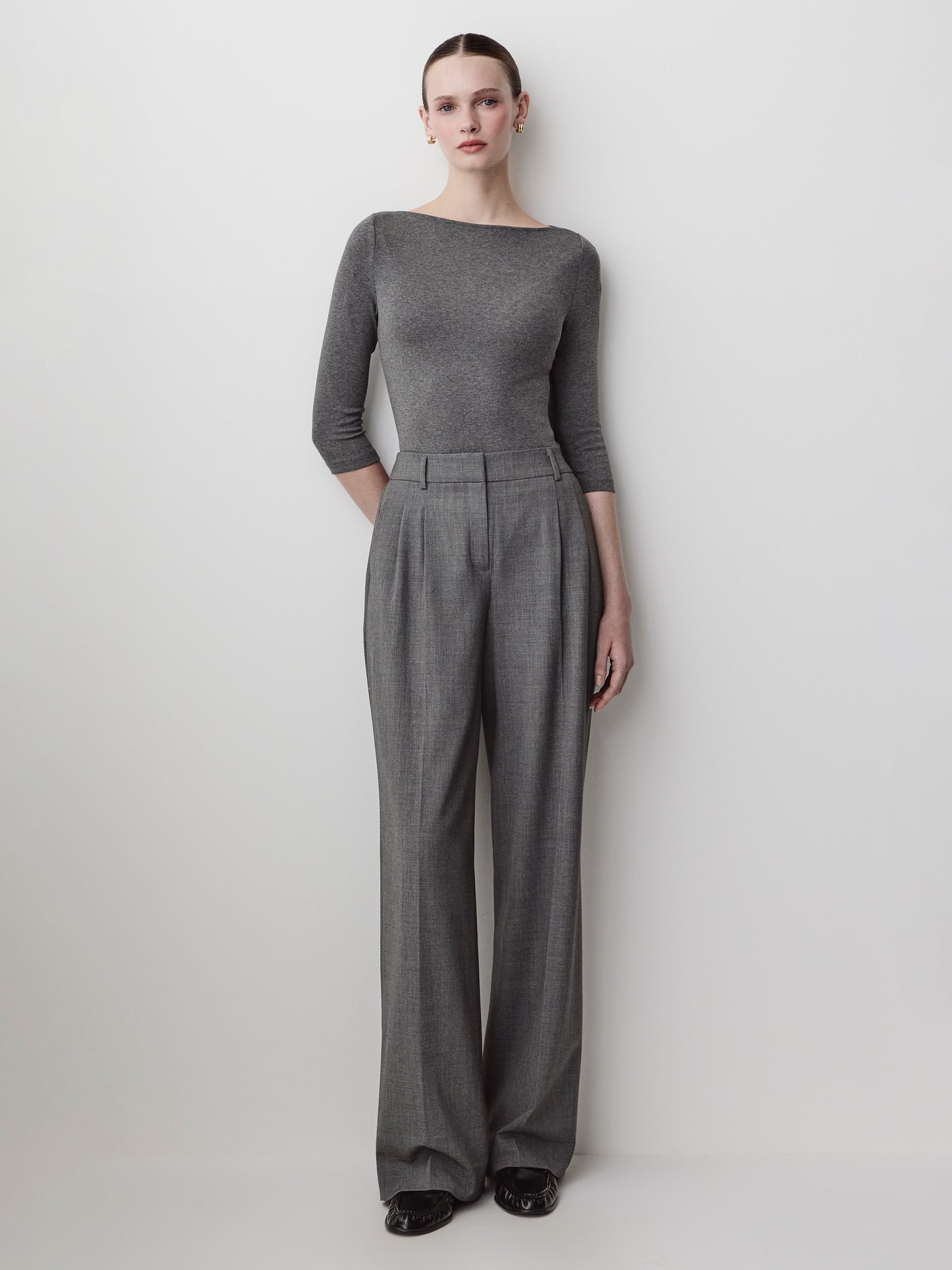 Knit Pullover Boat Neck 3/4 Sleeve