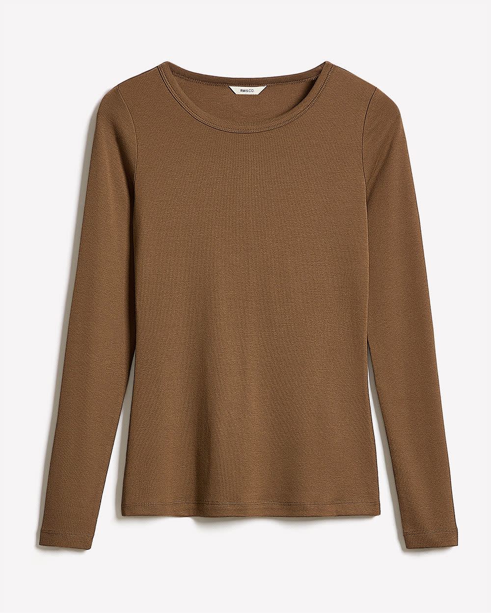 Luxe Knit Long-Sleeve Crew-Neck Fitted Ribbed Tee