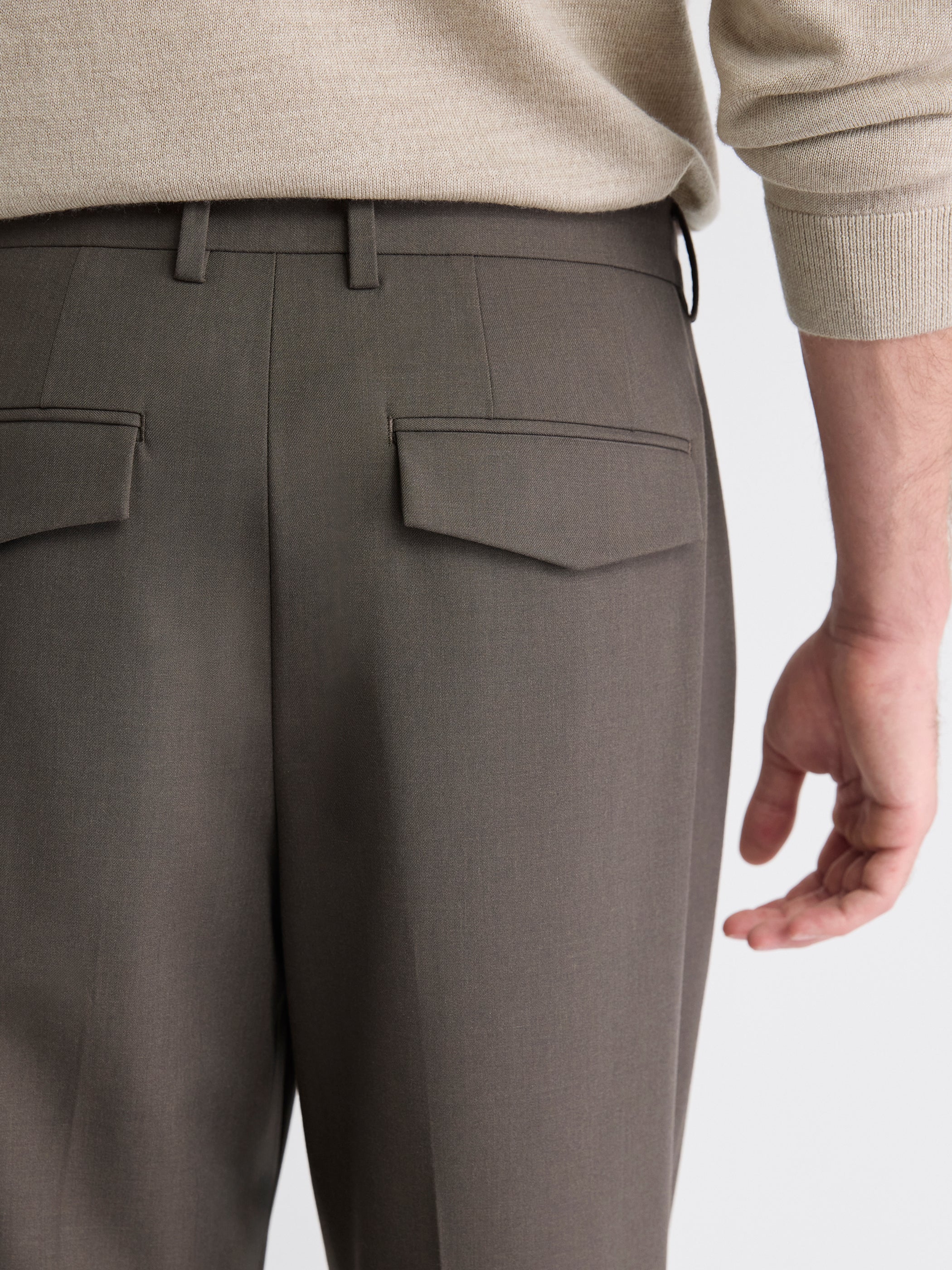 Pantalon Habillé à Jambe Fuselée Plissée en Mélange de Laine