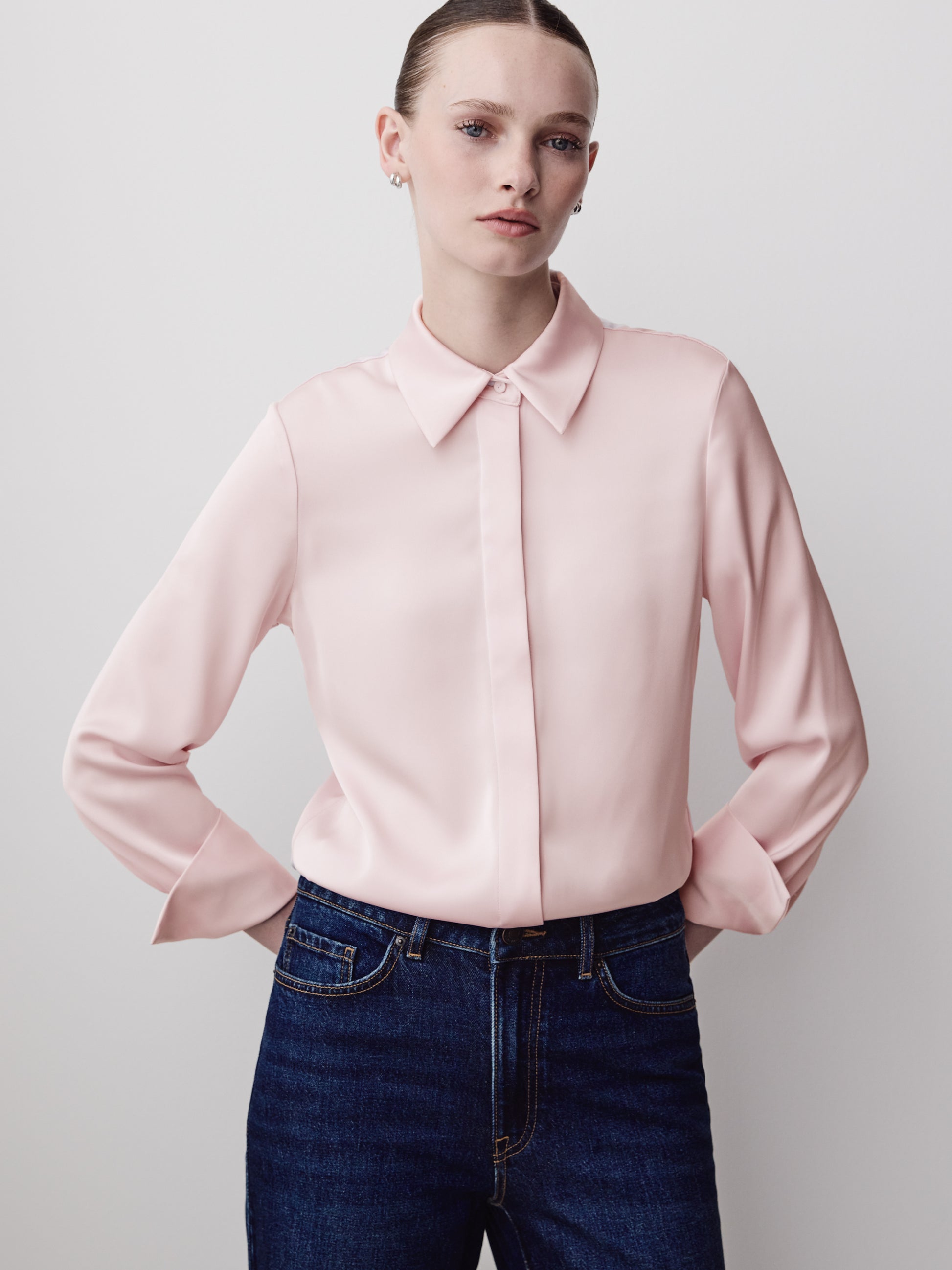 Woven Satin Long Sleeve Shirt