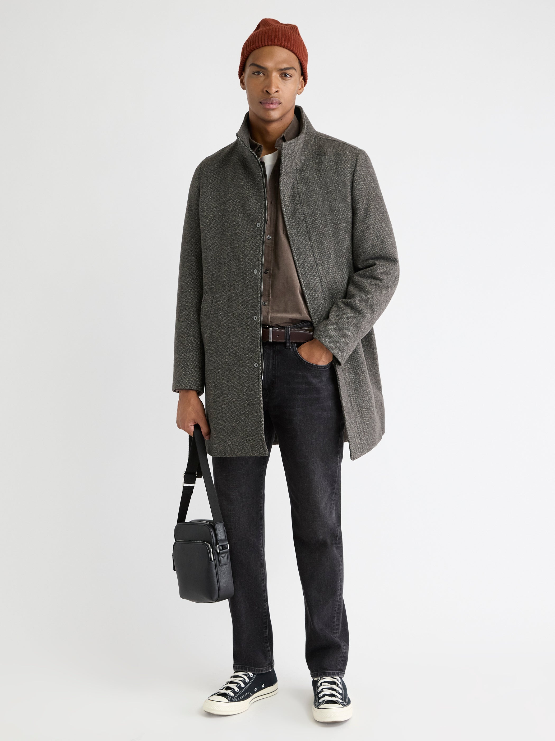 Classic Mock-Neck Heathered-Wool Coat with Dickey | RW&CO.