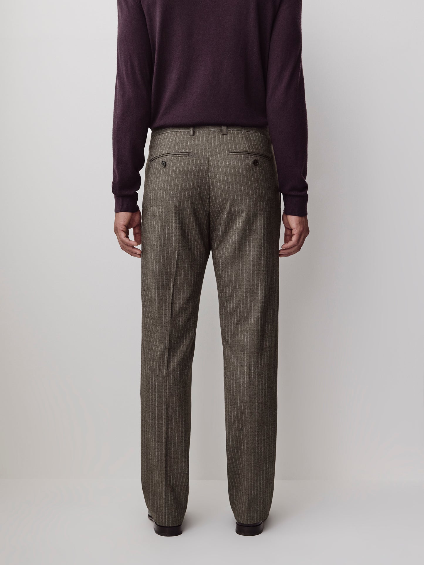 Tailored Brown Pinstripe Wool Blend Pant