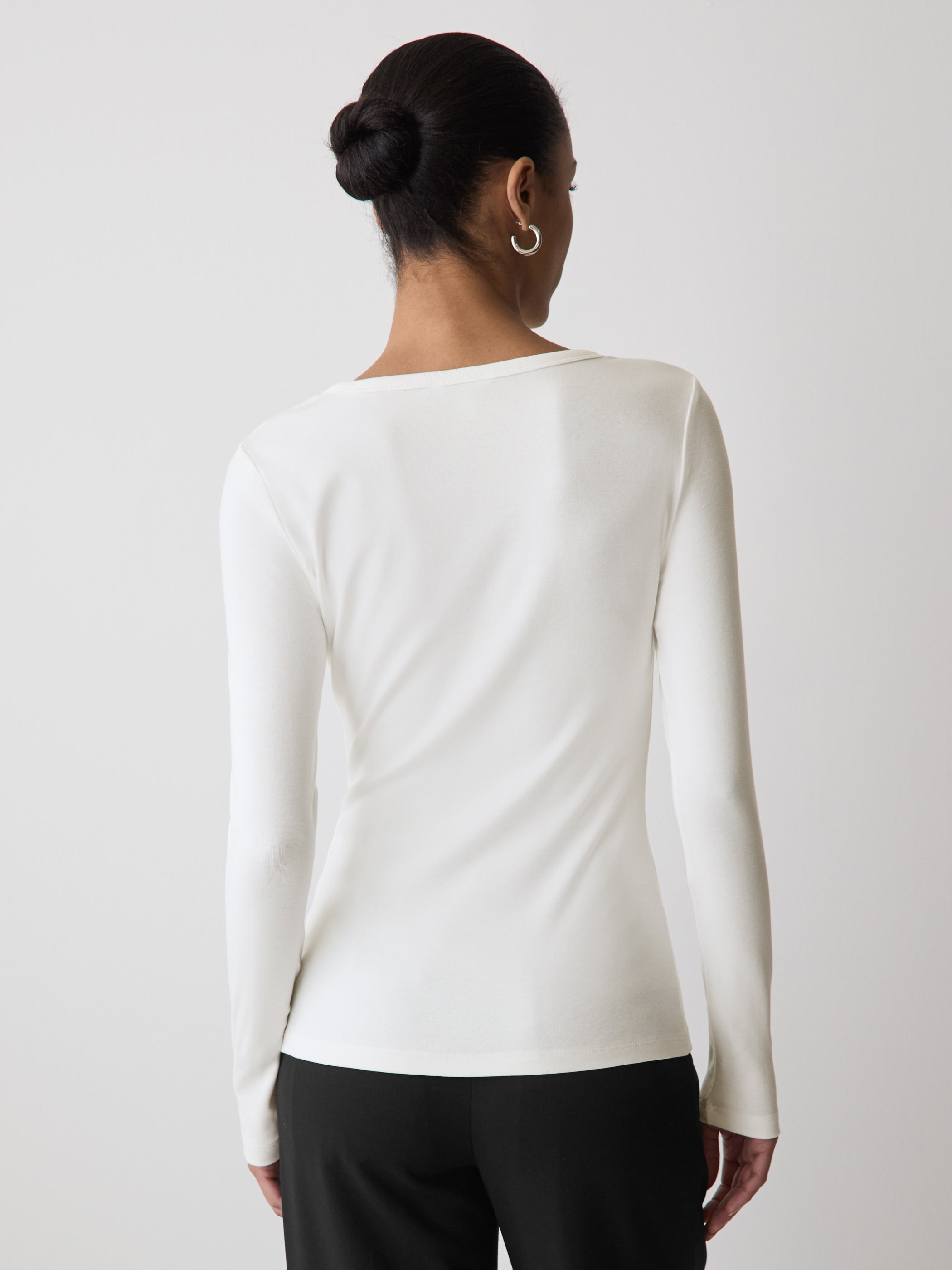 T-Shirt Côtelé Ajusté à Manches Longues et Col Rond en Tricot Luxueux