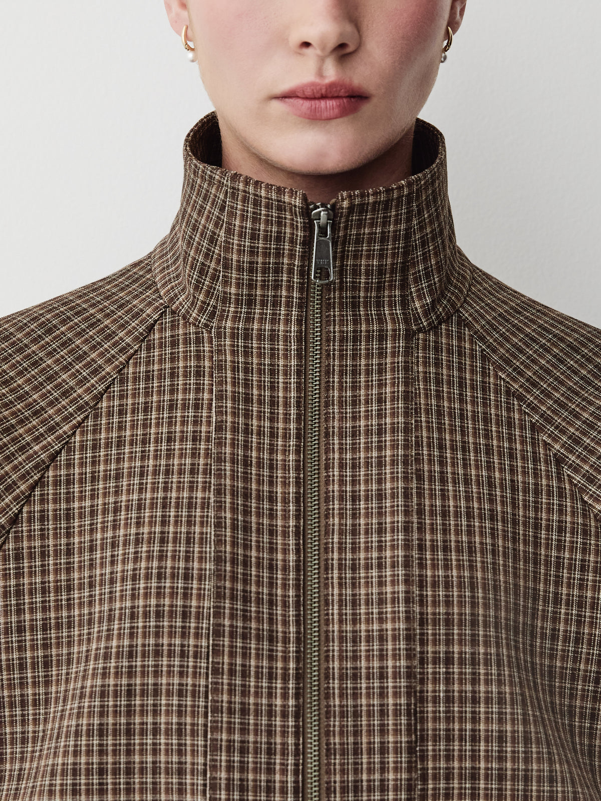 Bomber Jacket Stretch Fabric Plaid Design
