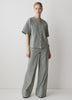 Woven Wide Leg Pant Mid Rise Pull-On Seersucker Stripe