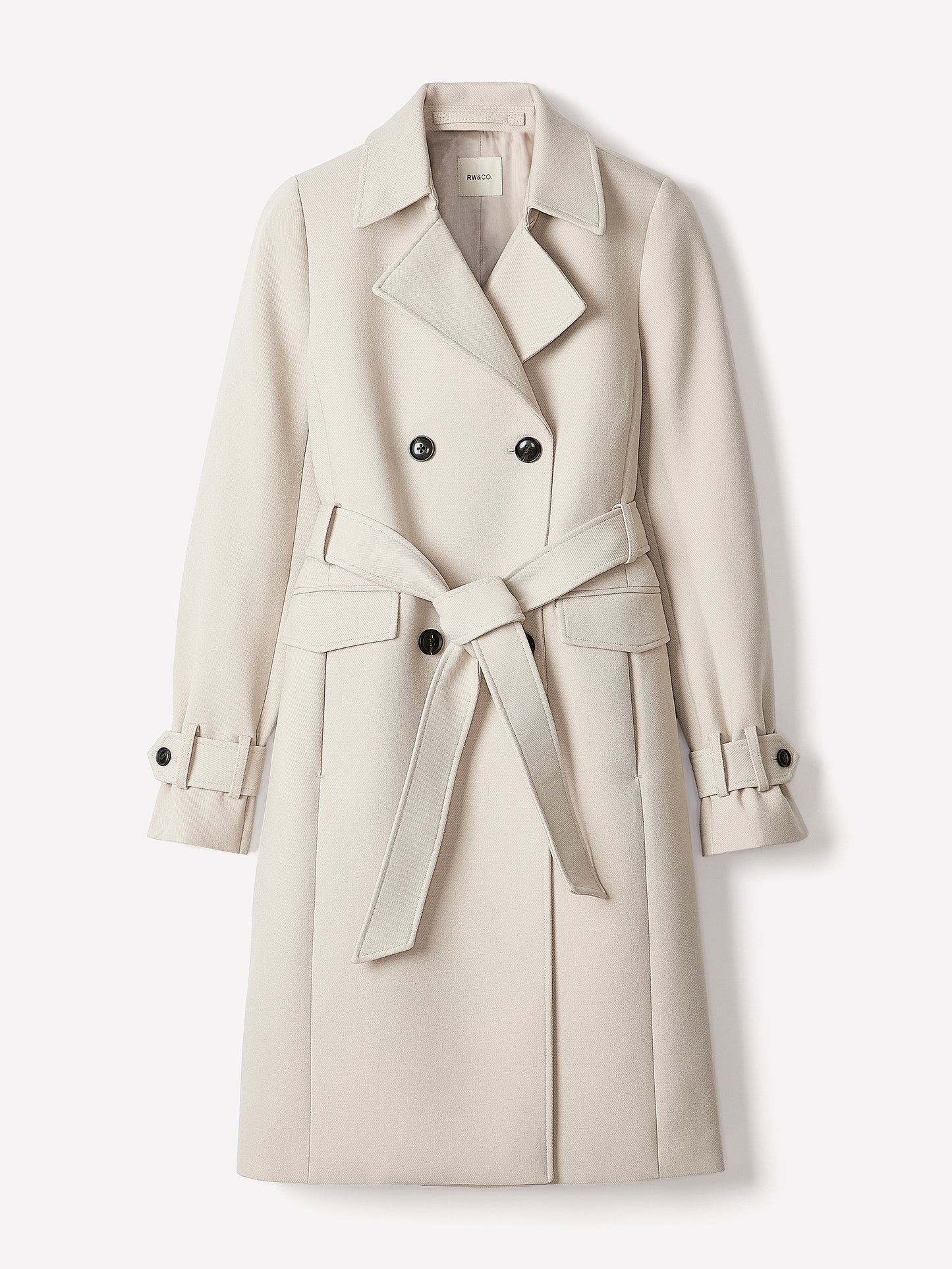 Double-Breasted Twill Trench Coat with Belt