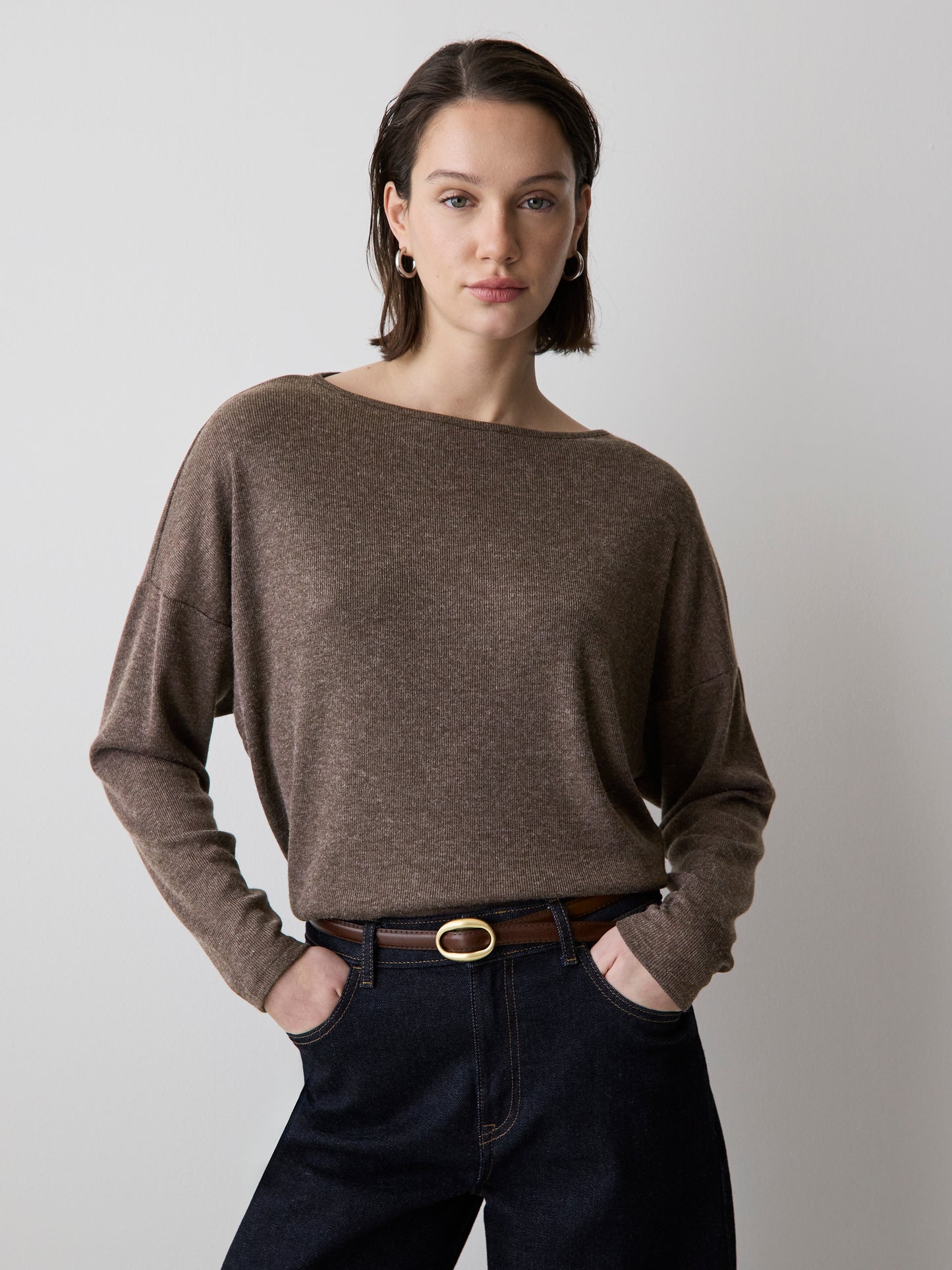 Long-Sleeve Crew-Neck Ribbed Top