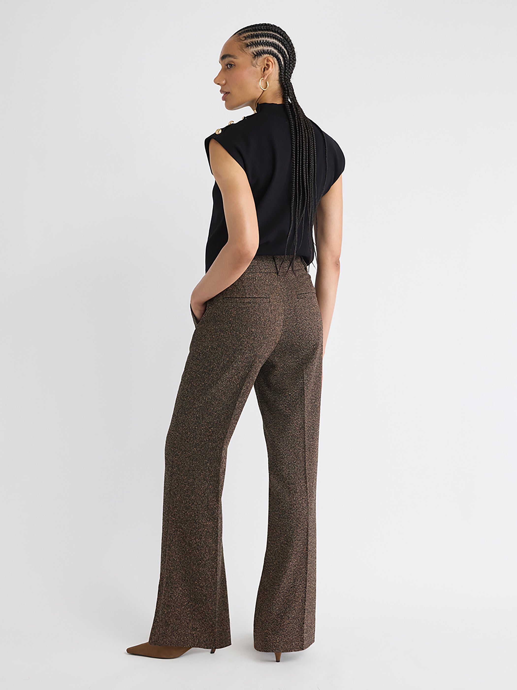 Pantalon à Chevrons à Jambe Évasée et Taille Mi-Haute