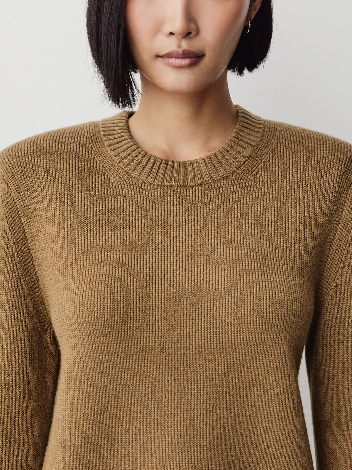 Long-Sleeve Crew-Neck Merino-Wool Sweater with Shoulder Pads
