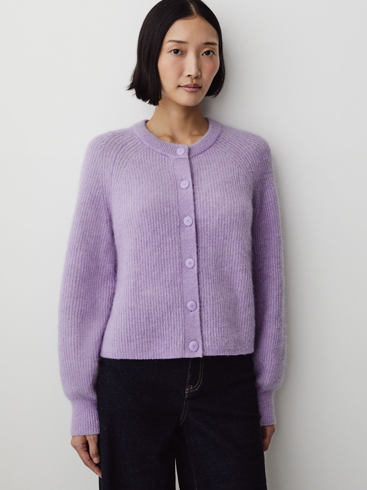 Wool-Blend Long-Sleeve Crew-Neck Cardigan