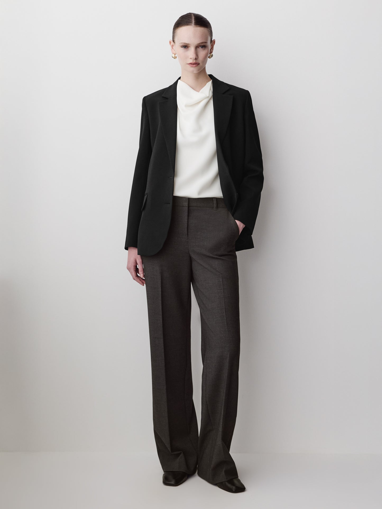Woven Blouse Luxe Crepe Cowl Neck