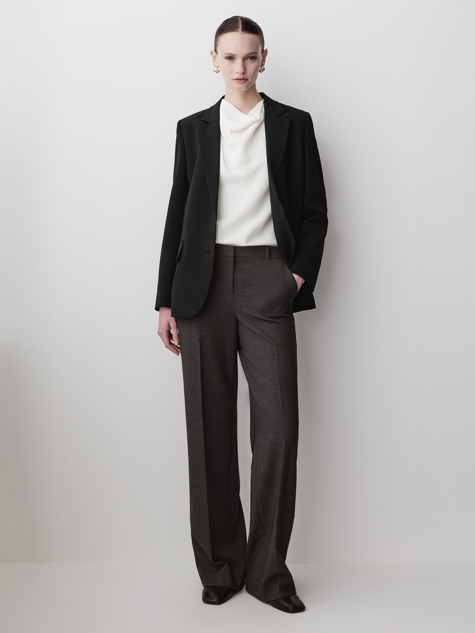Woven Blouse Luxe Crepe Cowl Neck