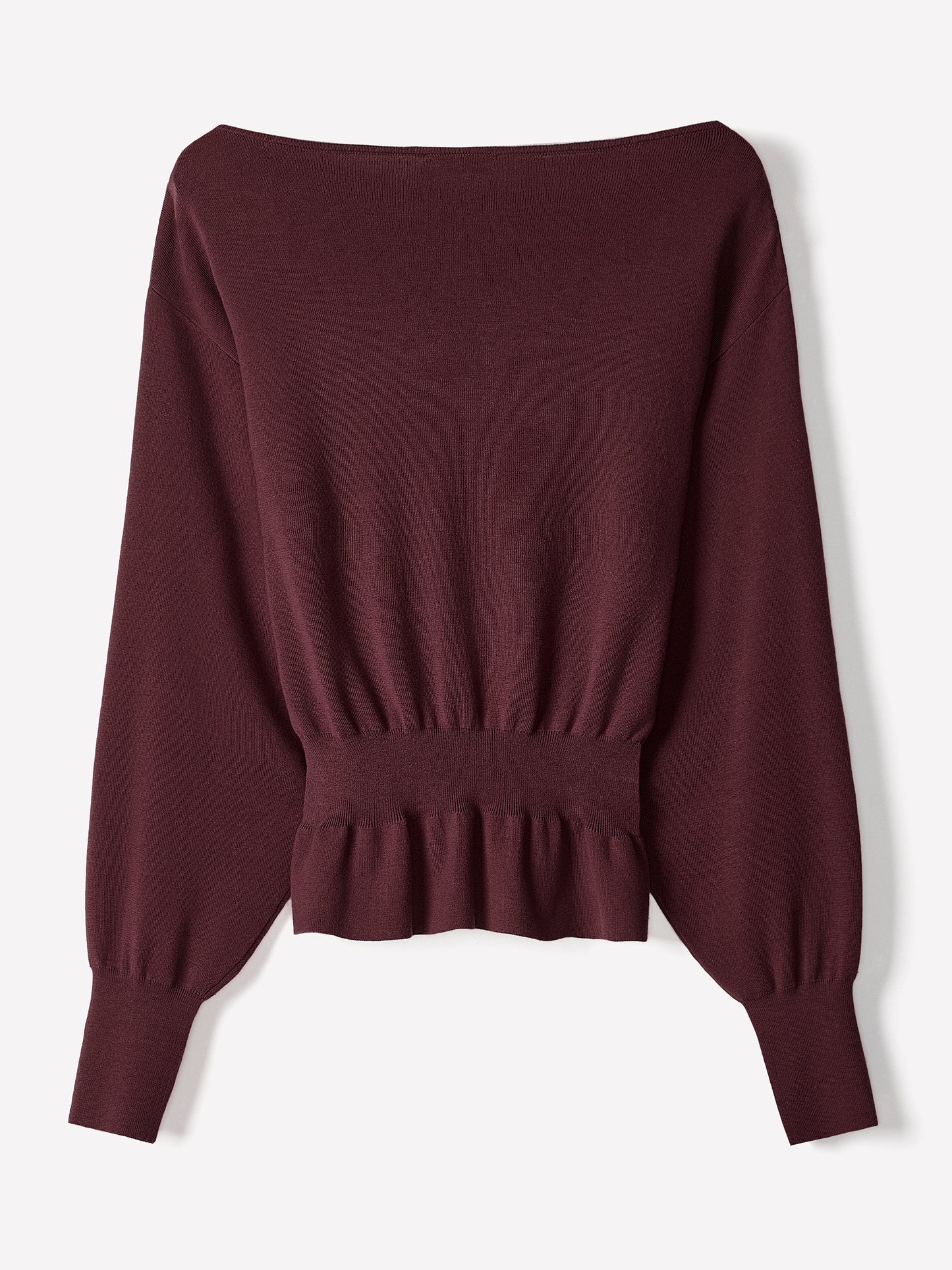 Ladies Knit Sweater Cinched Waist Boat Neck Cotton Blend