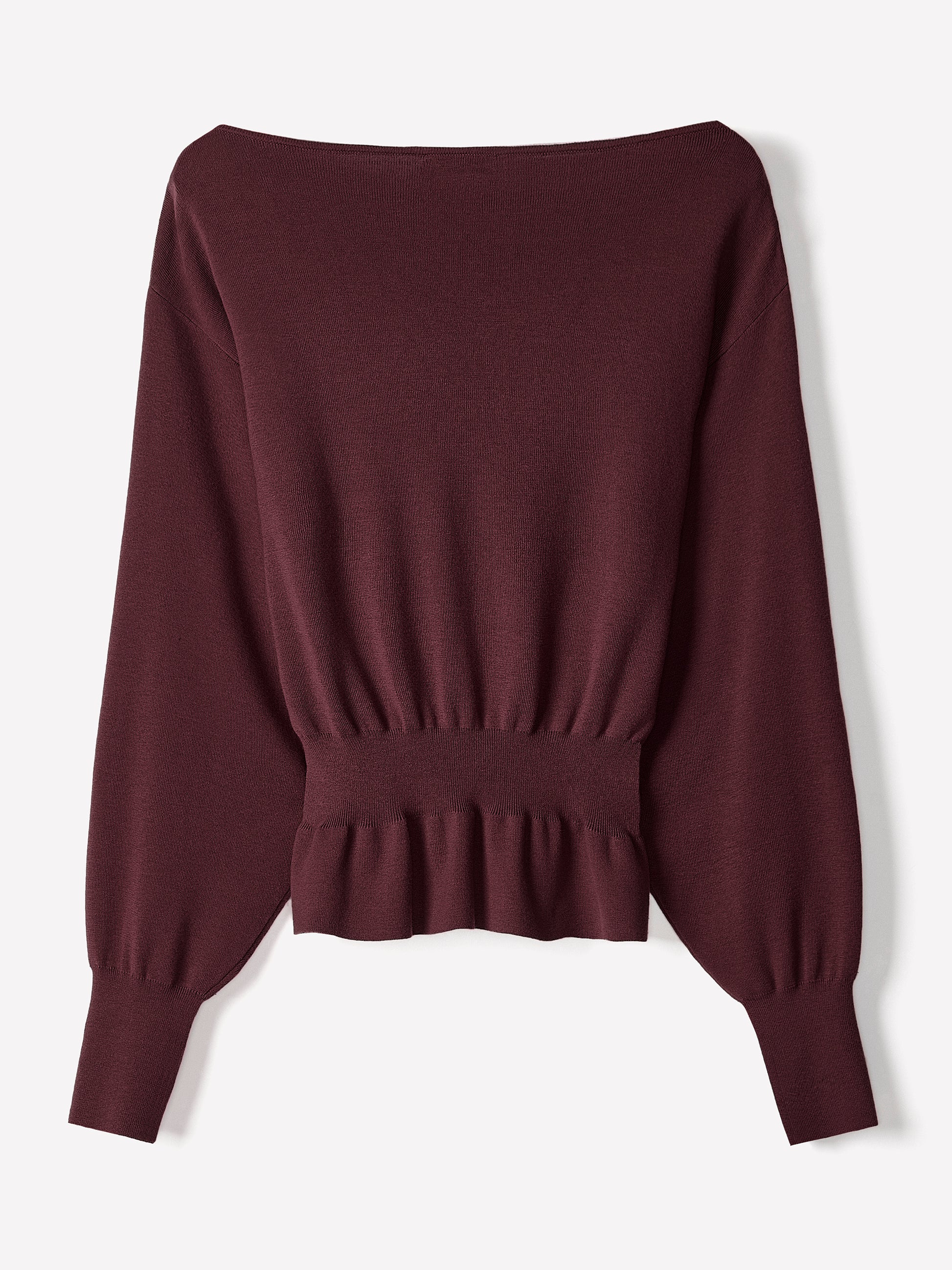 Ladies Knit Sweater Cinched Waist Boat Neck Cotton Blend