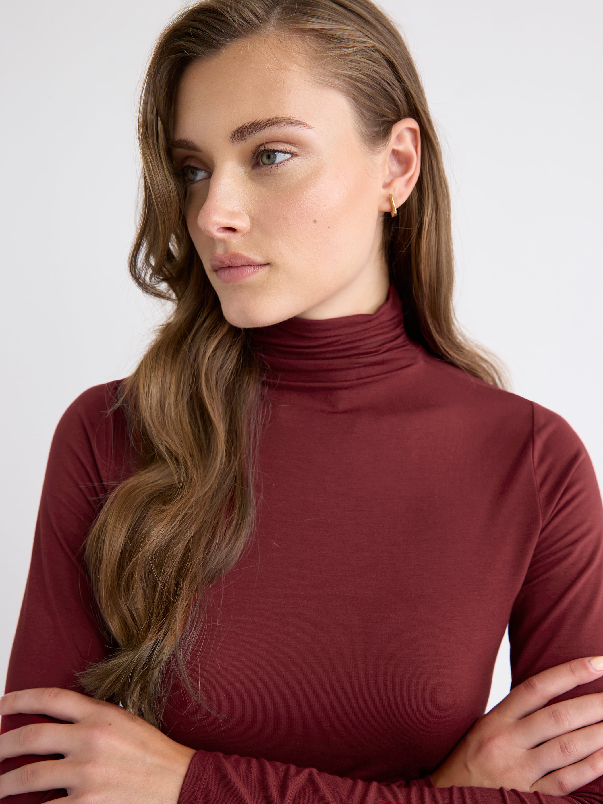Fitted Long-Sleeve Mock-Neck Tee