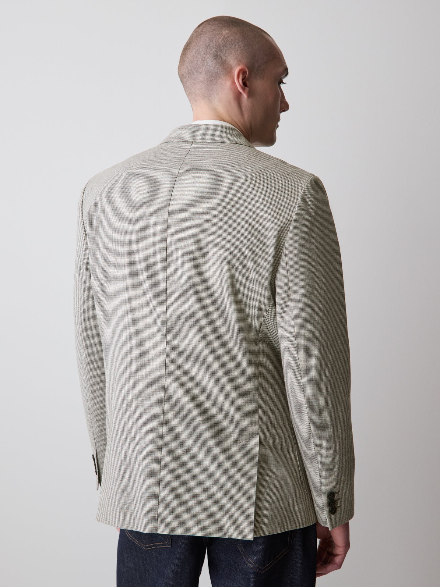Houndstooth Linen-Blend Blazer