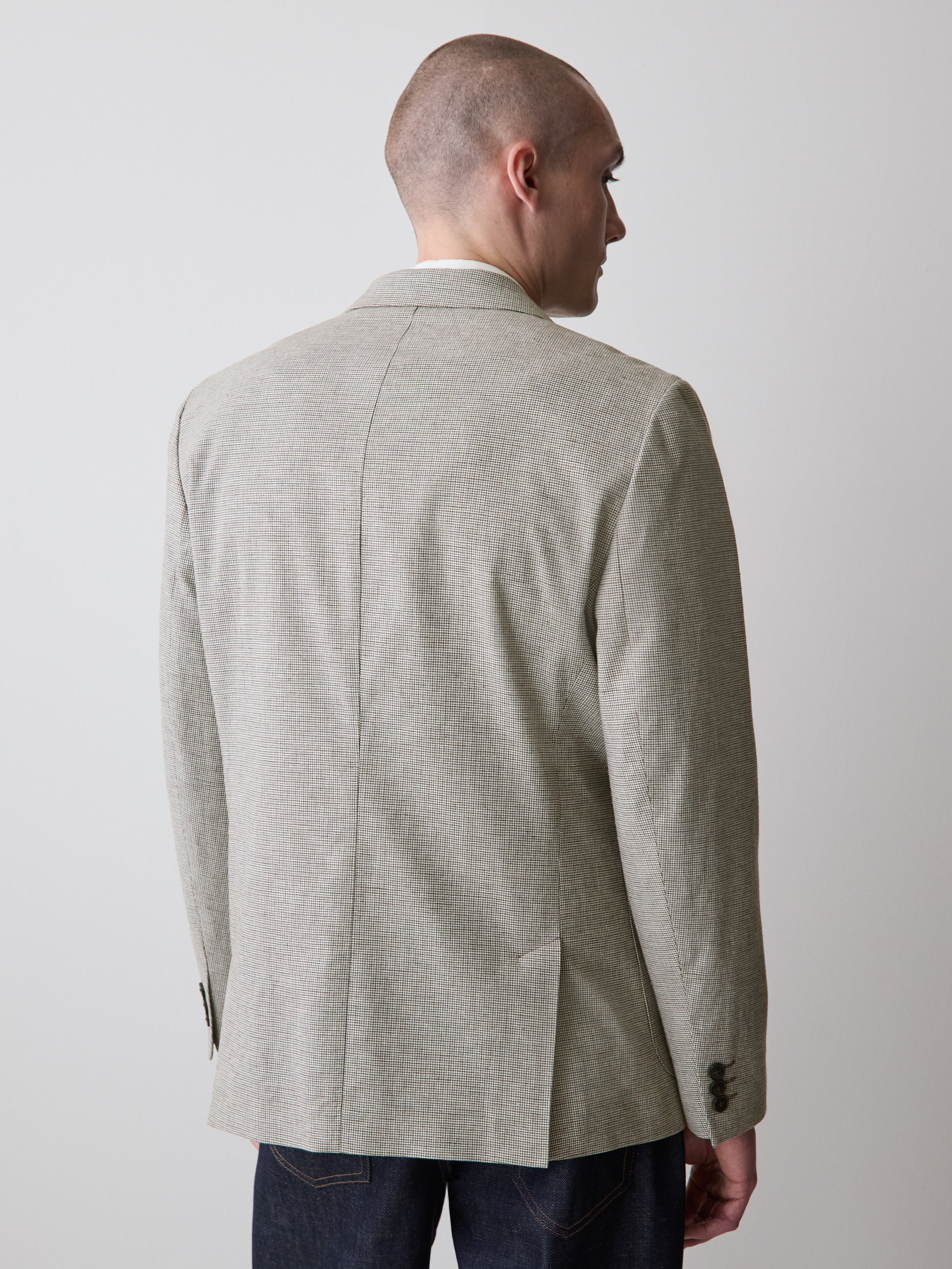 Houndstooth Linen-Blend Blazer