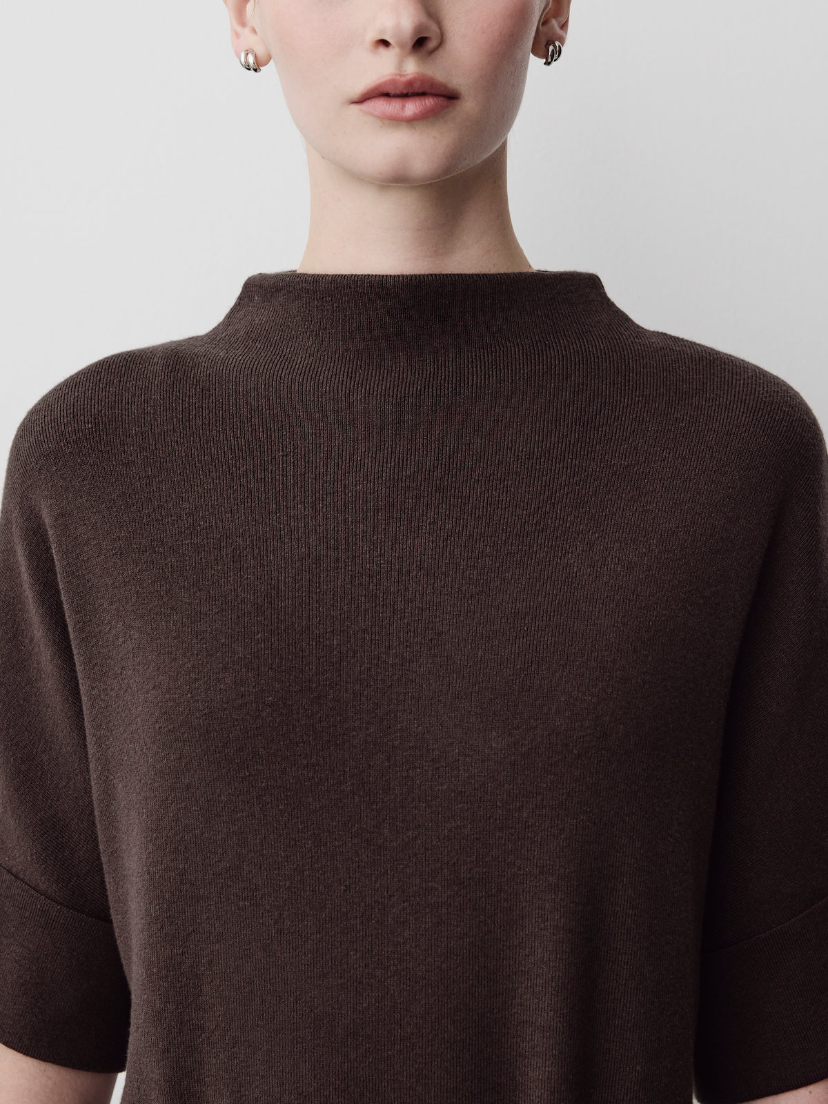 3/4-Sleeve Mock-Neck Belted Midi Dress