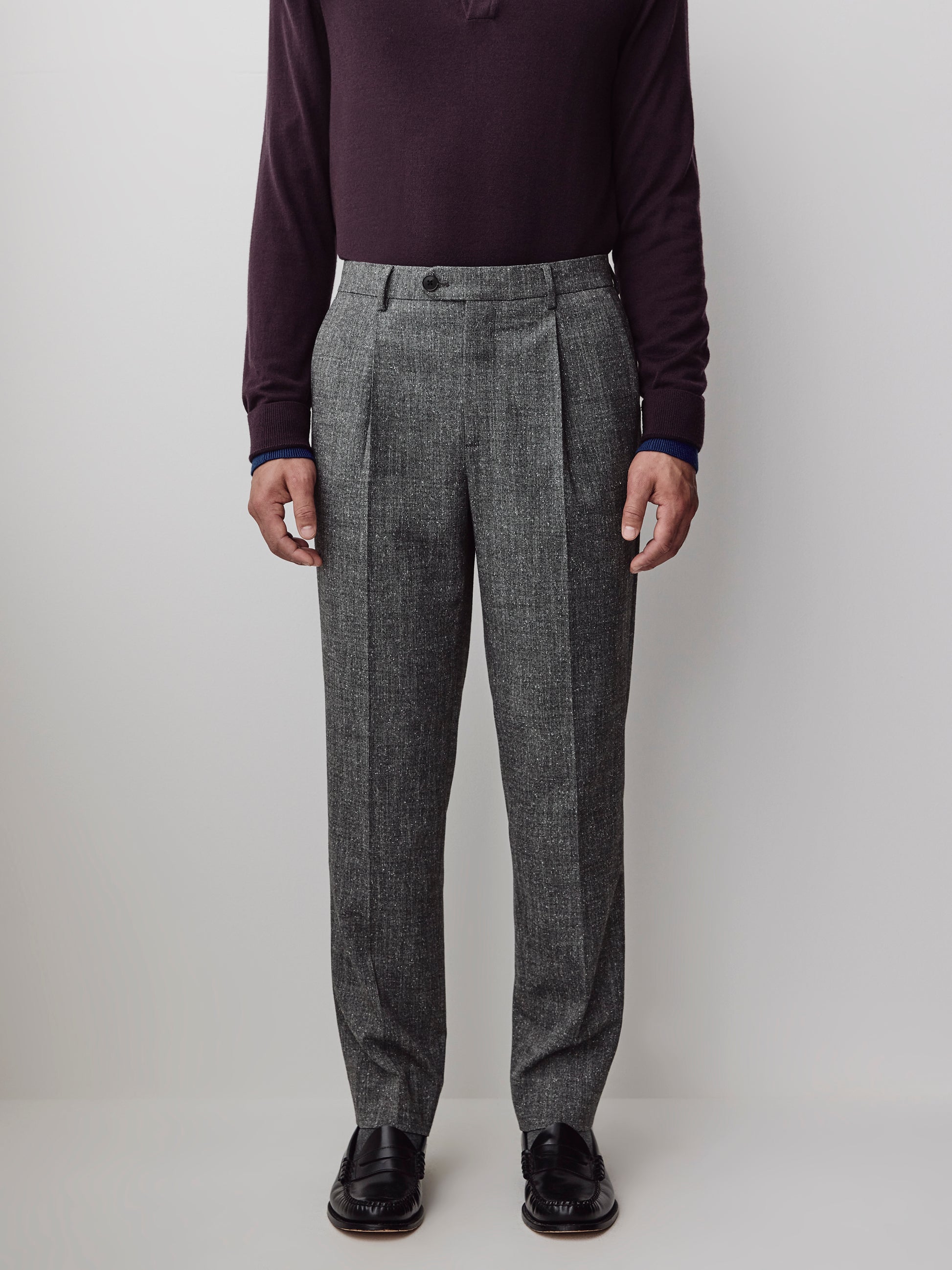 Tapered Pleated Tweed City Pants