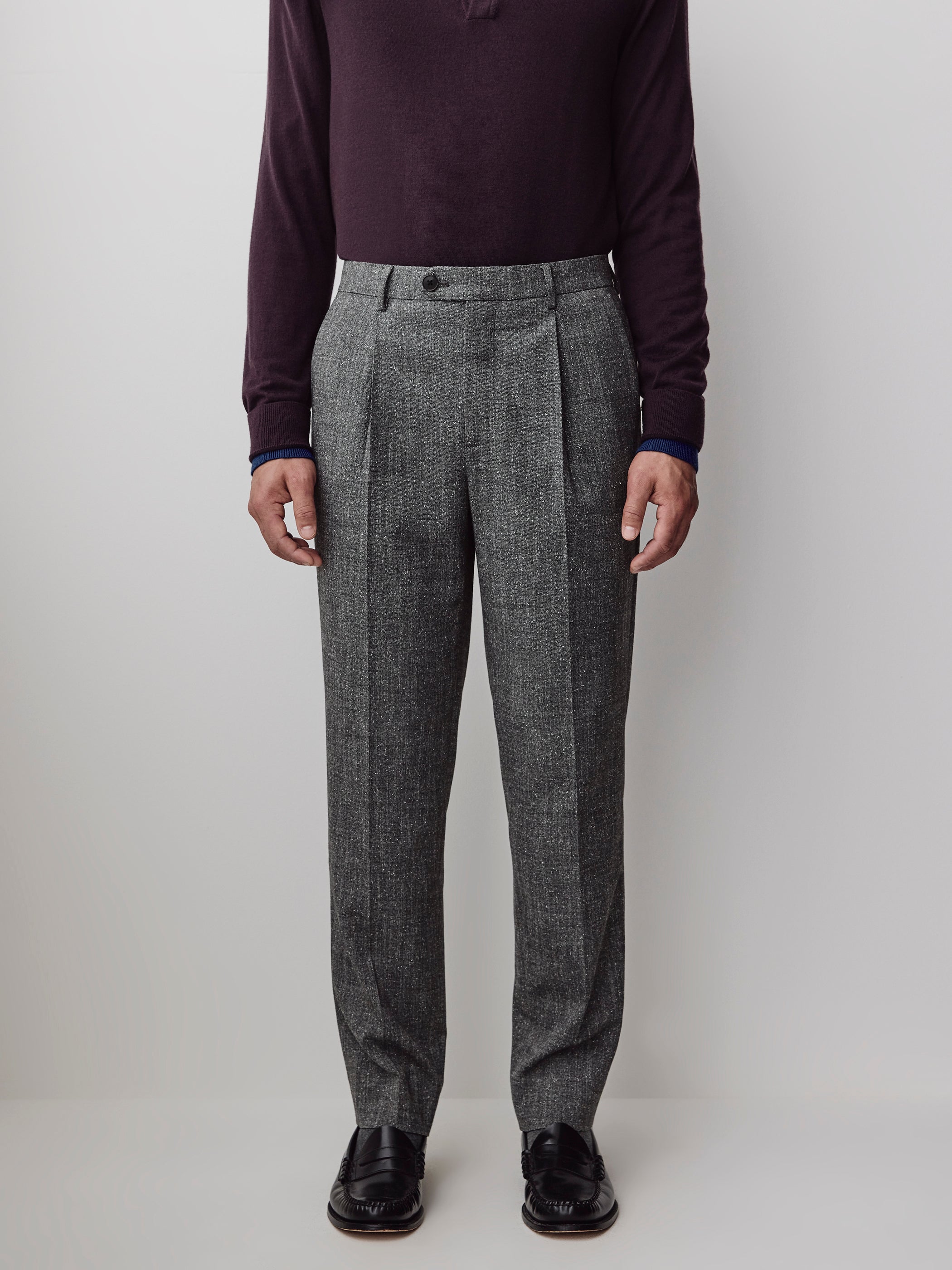 Tapered Pleated Tweed City Pants