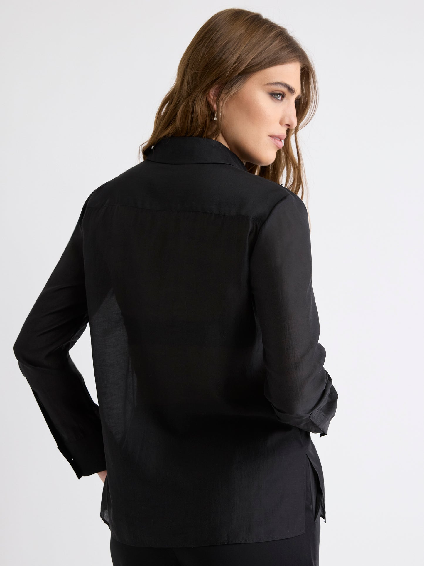 Long-Sleeve Buttoned-Down Blouse with Rhinestones