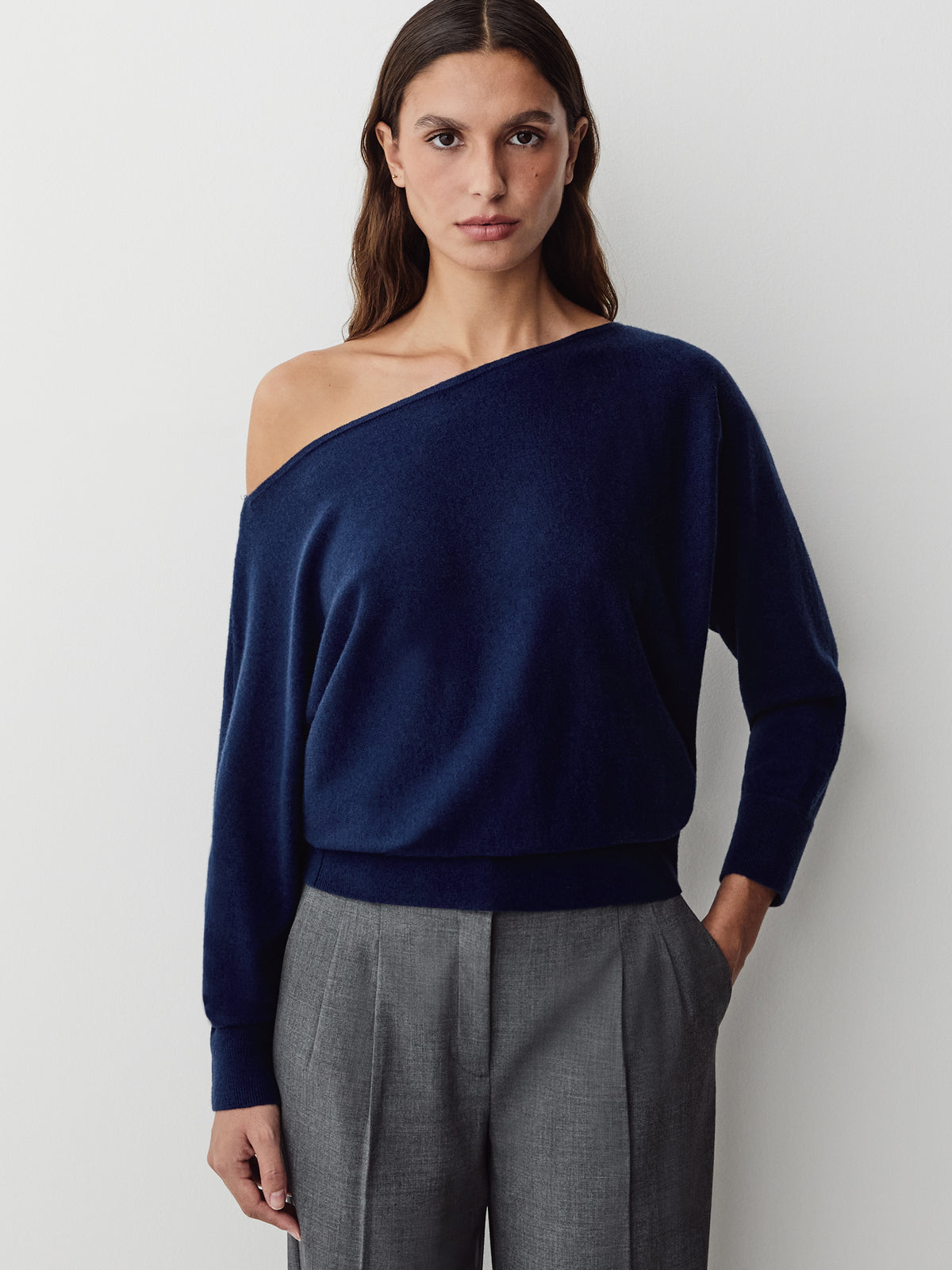 Long-Sleeve Off-the-Shoulder Merino-Wool Sweater