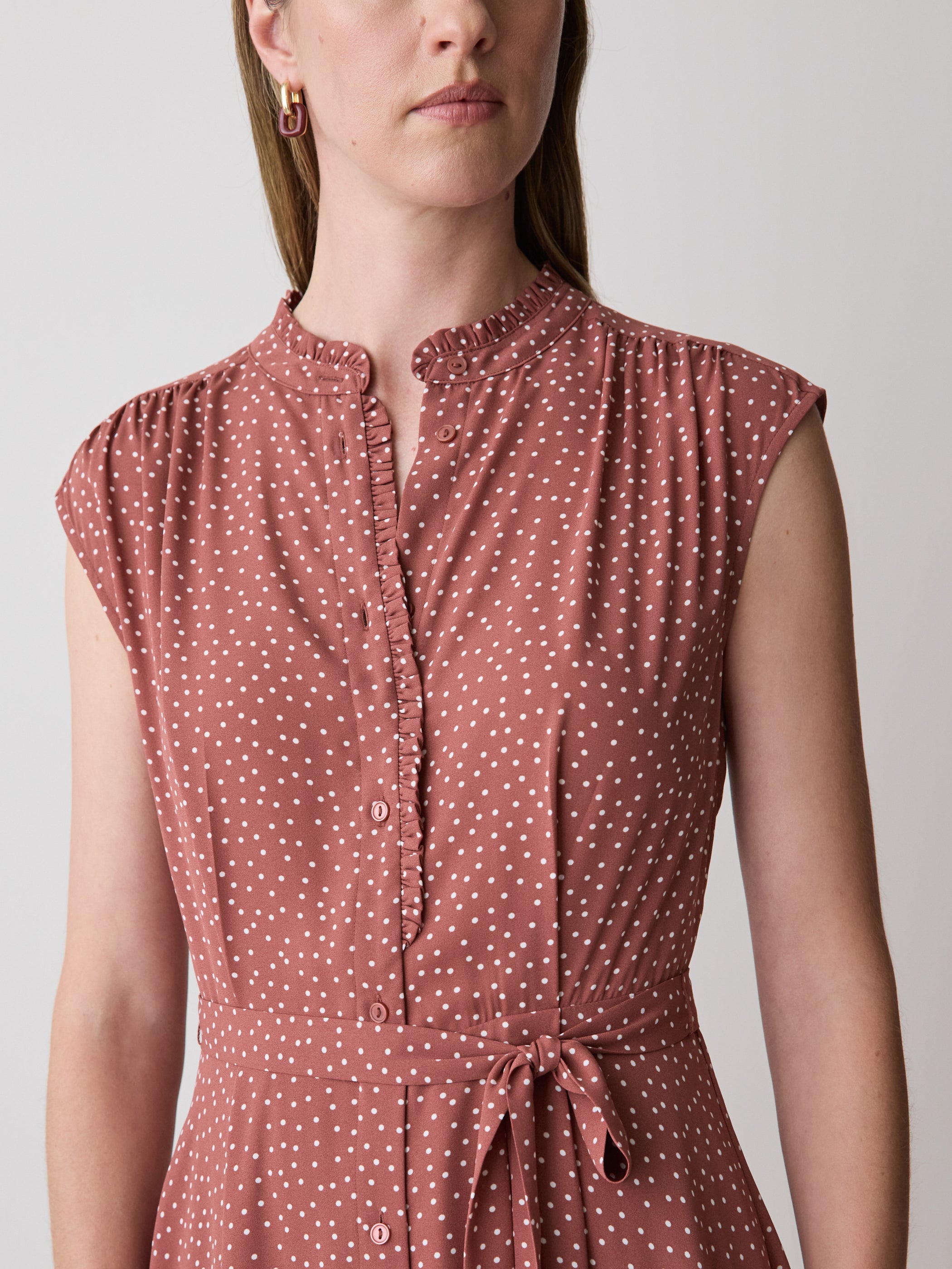 Sleeveless Mock-Neck Buttoned-Down Mini Dress