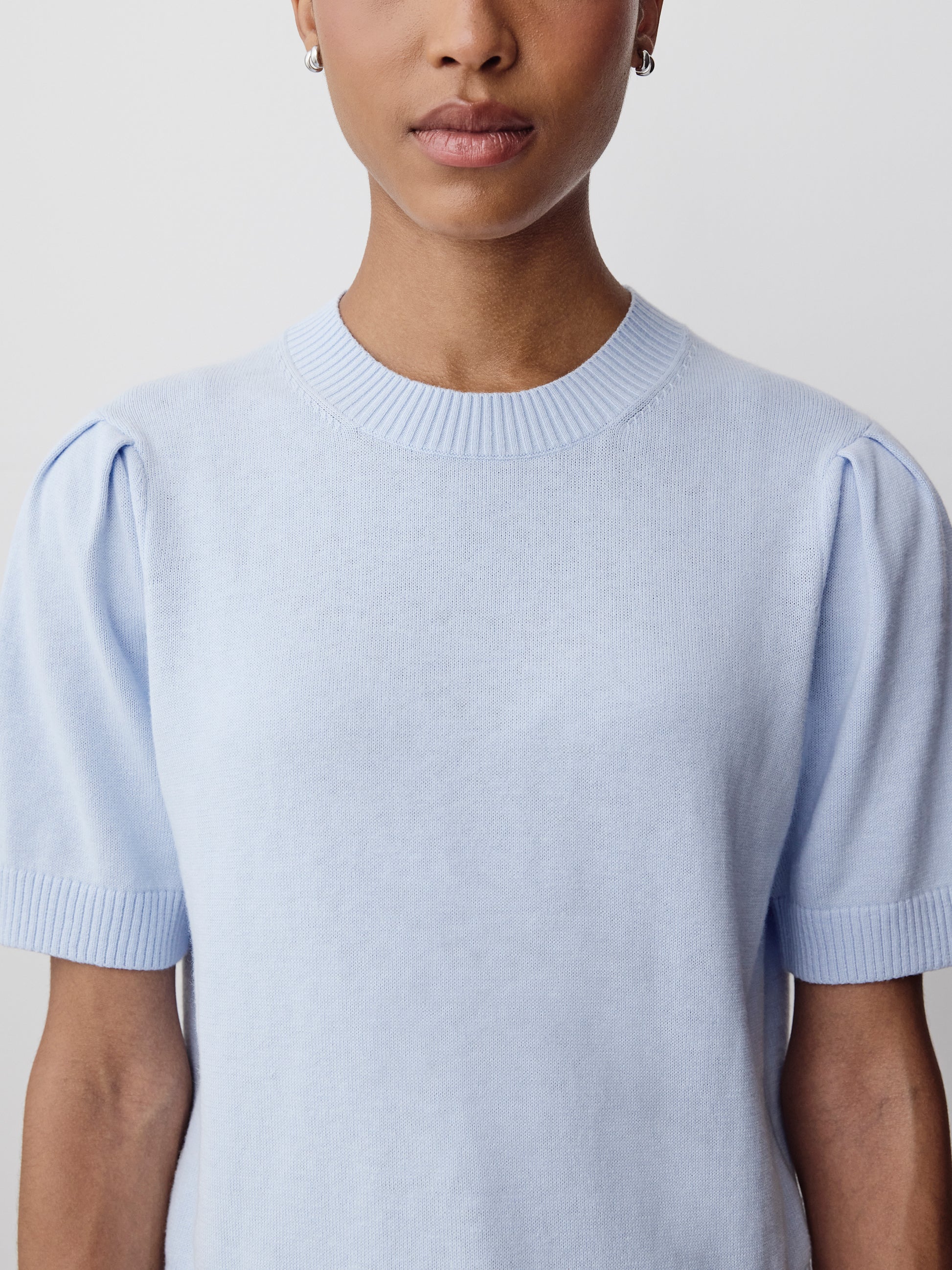 Knit Cotton Blend Crew Neck Sweater