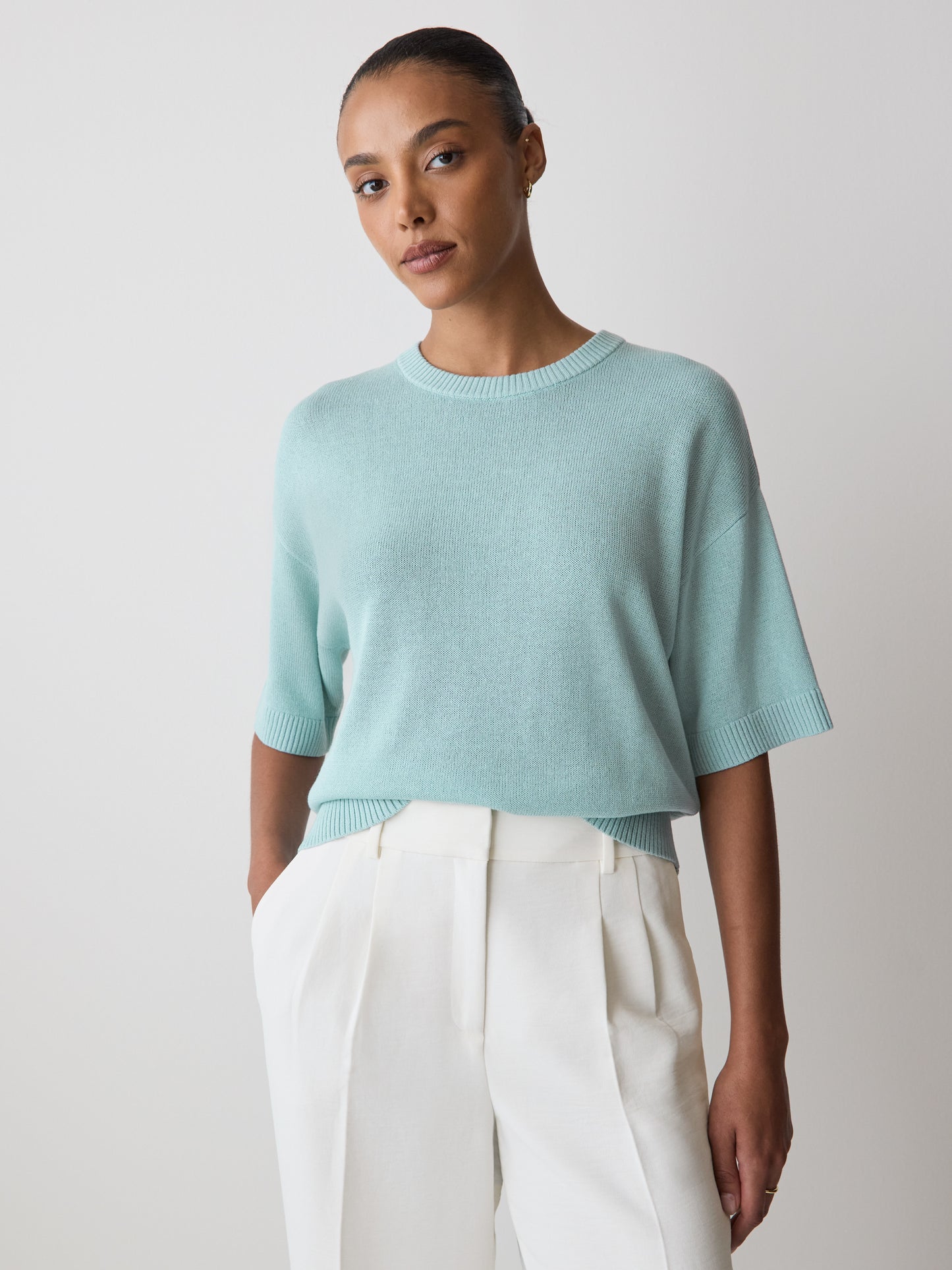 Short-Sleeve Crew-Neck Boxy Sweater