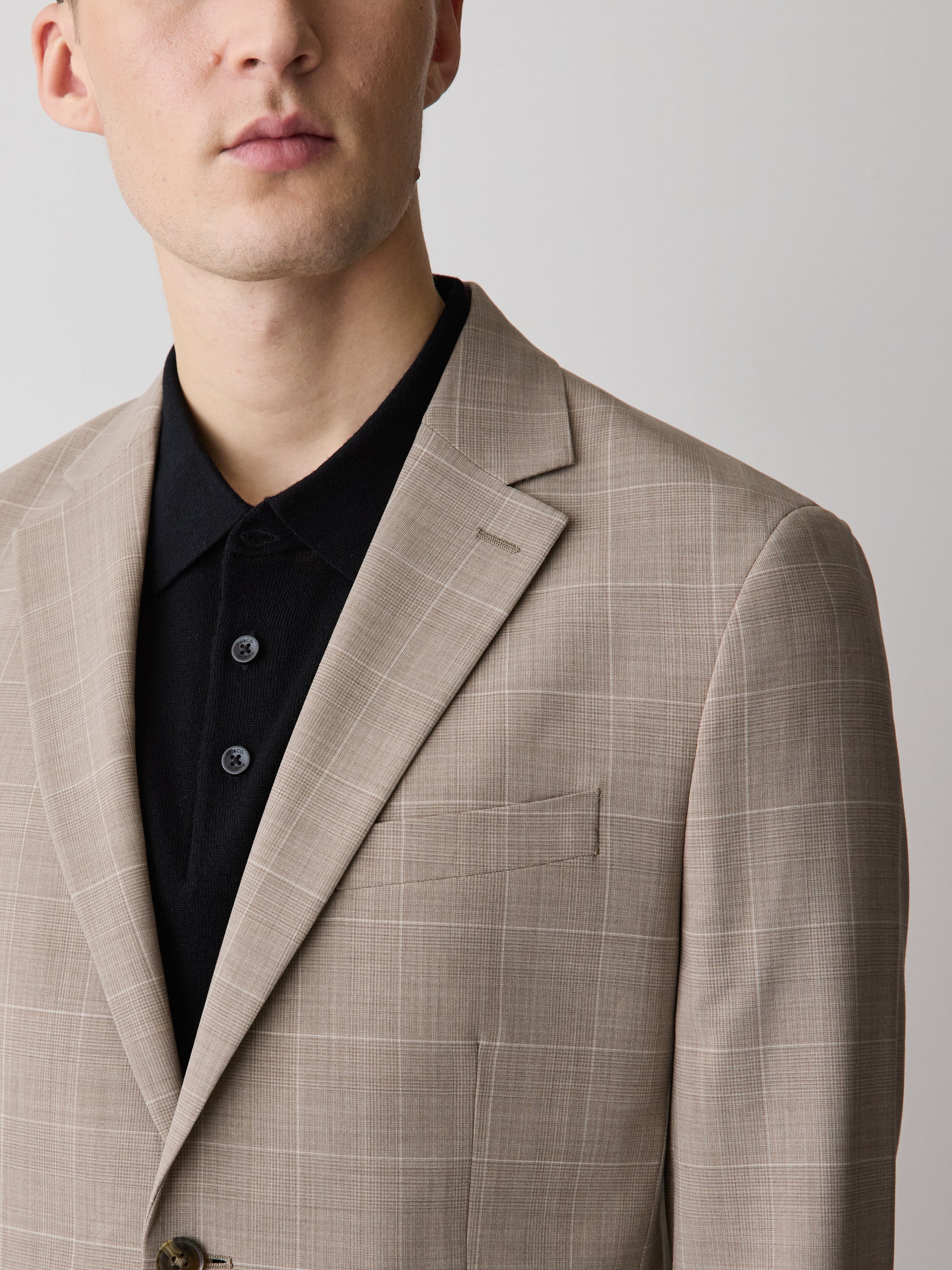 Slim Fit Wool Check Suit Blazer
