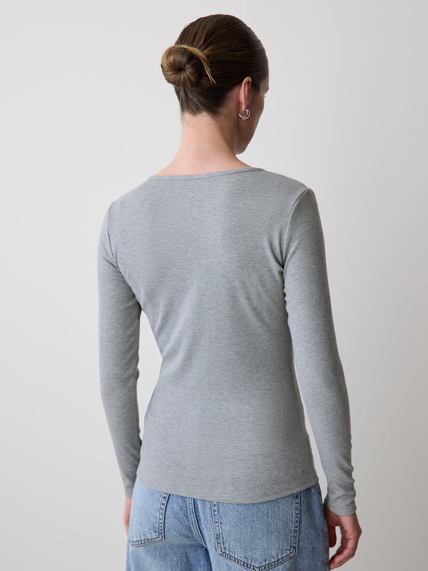 Long-Sleeve Henley Ribbed Top