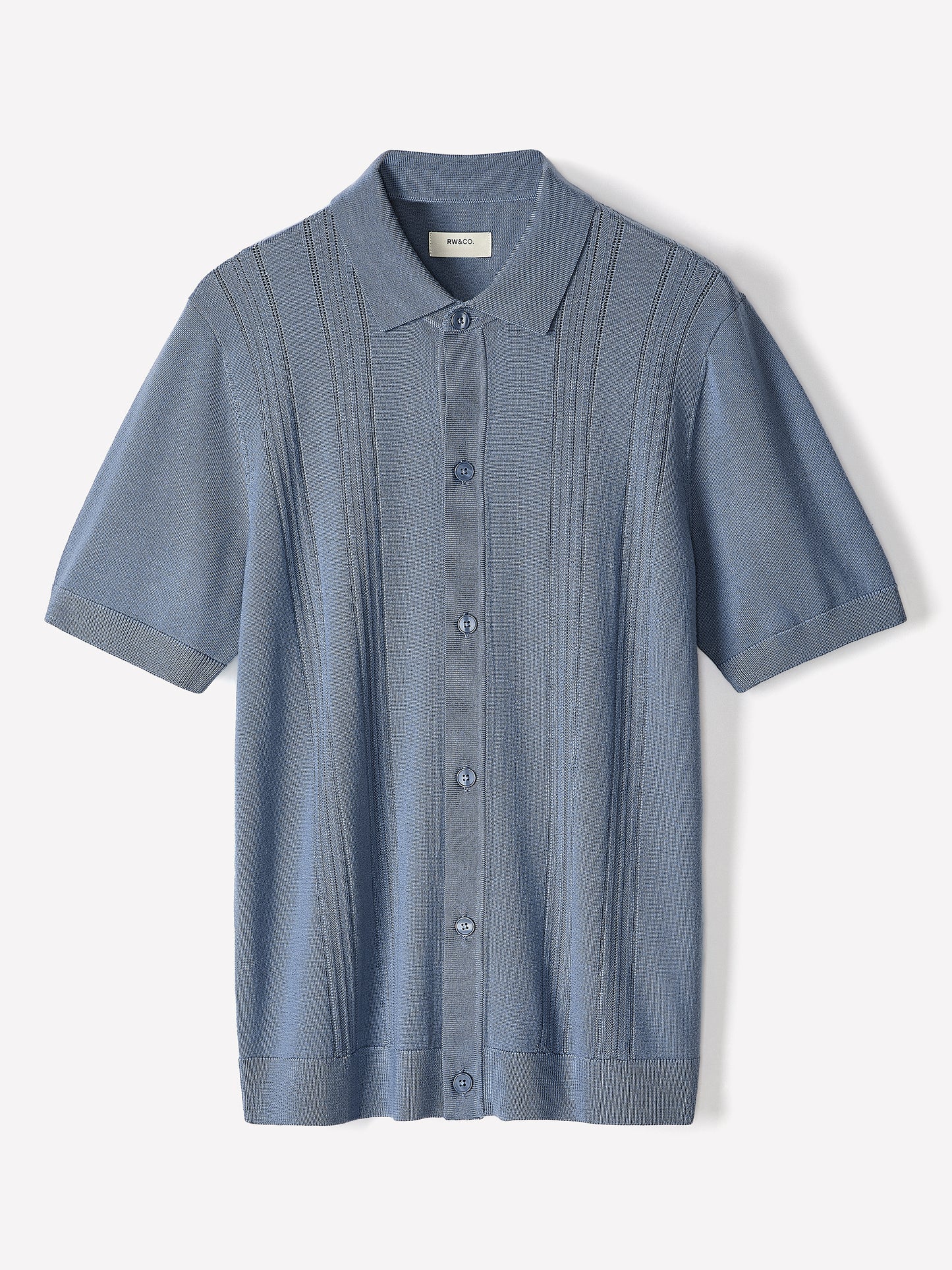 Merino-Wool Short-Sleeve Shirt-Collar Cardigan