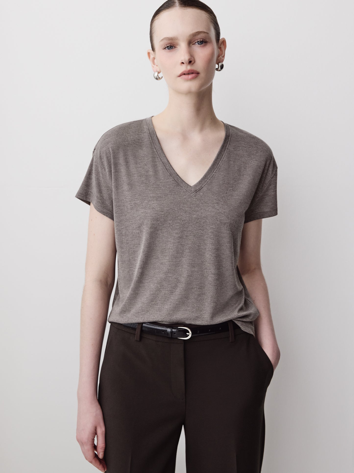 Knit Pullover V-Neck Tee Silk Blend