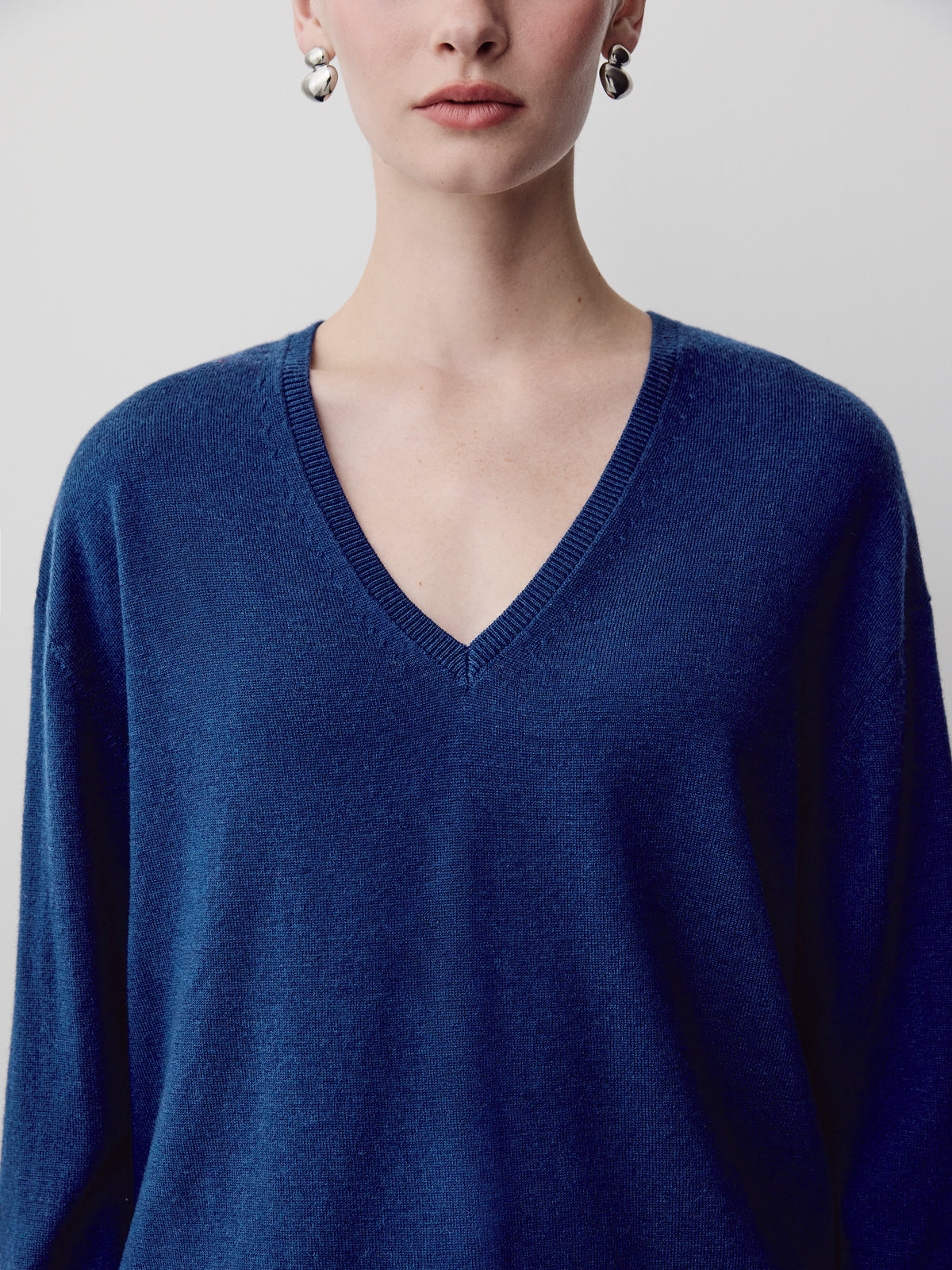 Long-Sleeve V-Neck Oversized Merino Sweater
