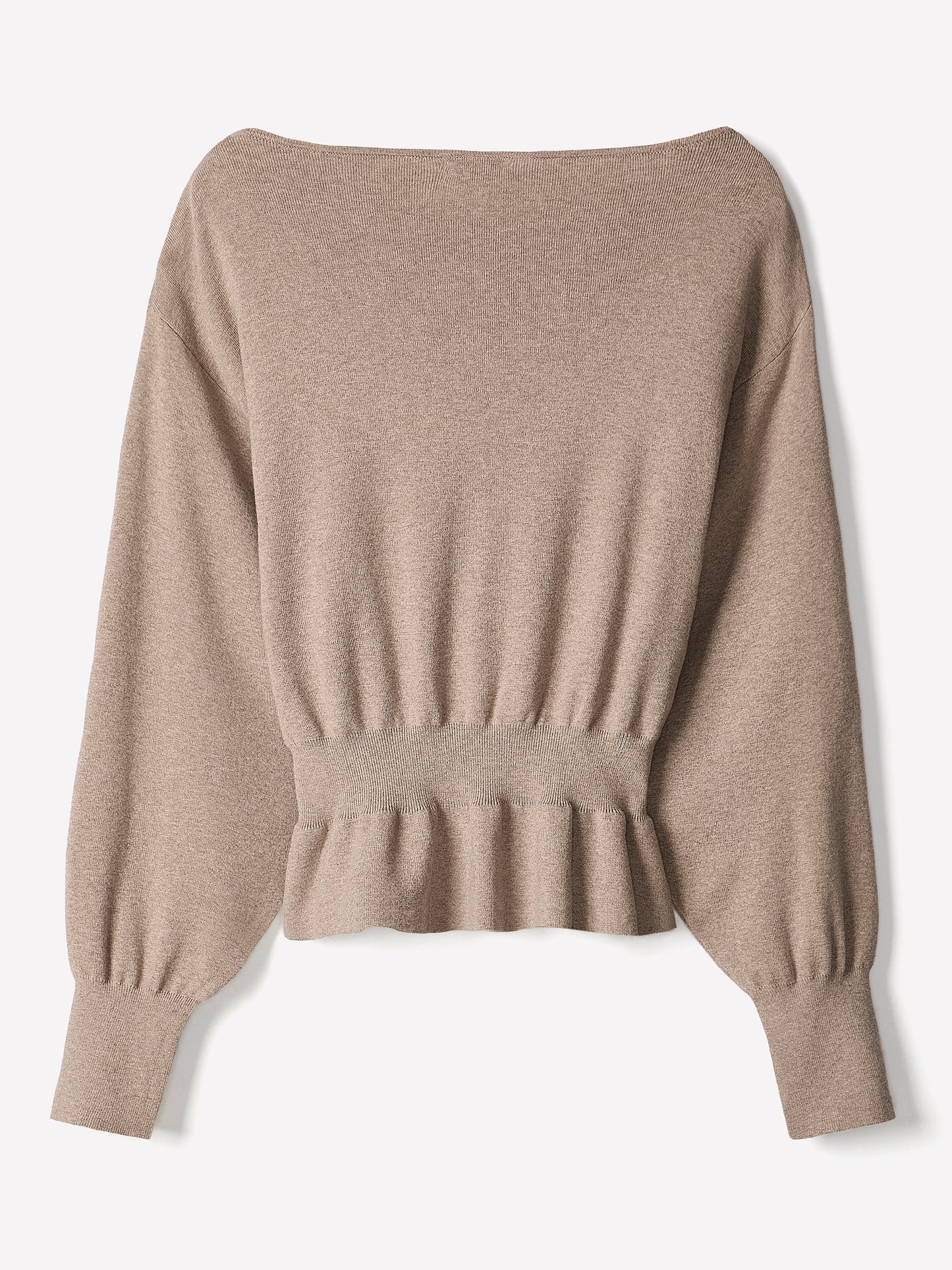 Ladies Knit Sweater Cinched Waist Boat Neck Cotton Blend