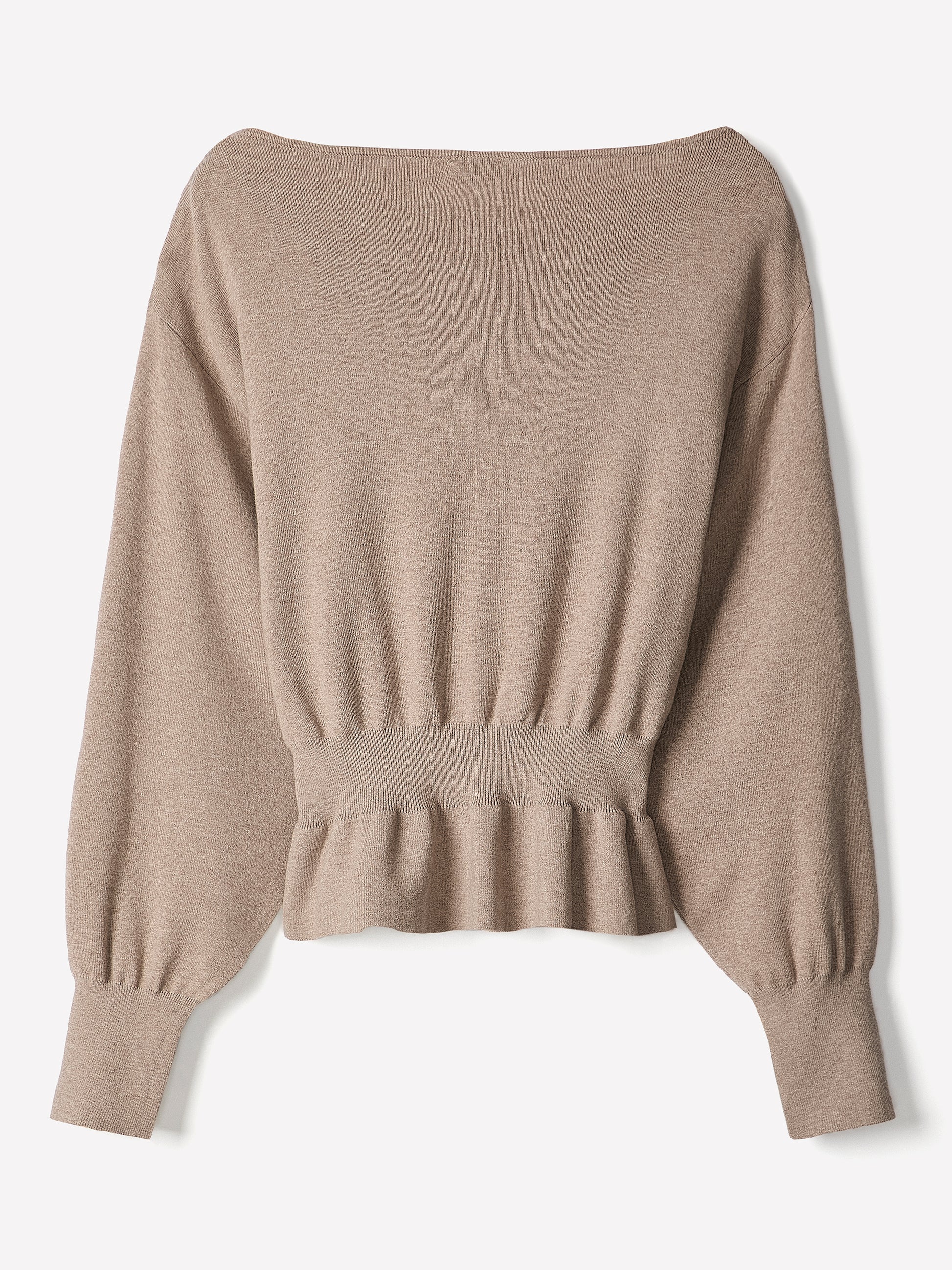 Ladies Knit Sweater Cinched Waist Boat Neck Cotton Blend