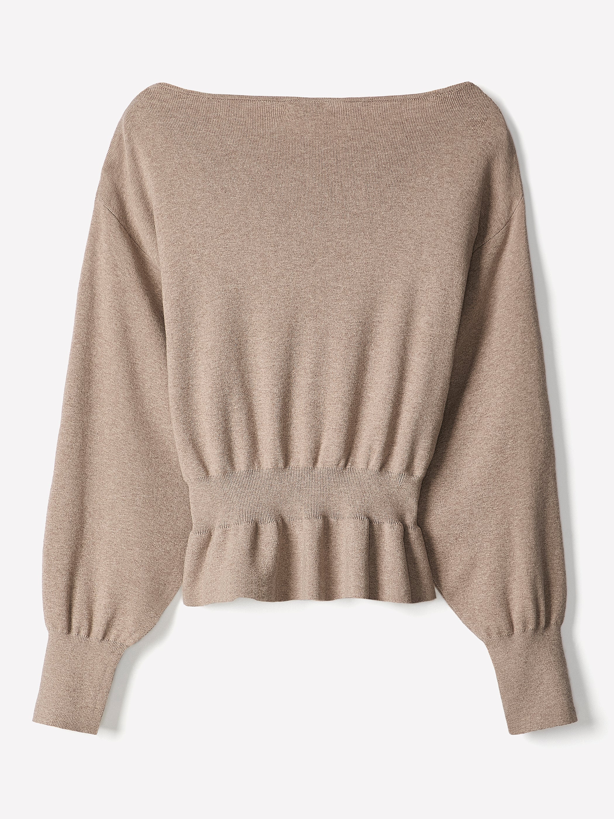 Ladies Knit Sweater Cinched Waist Boat Neck Cotton Blend