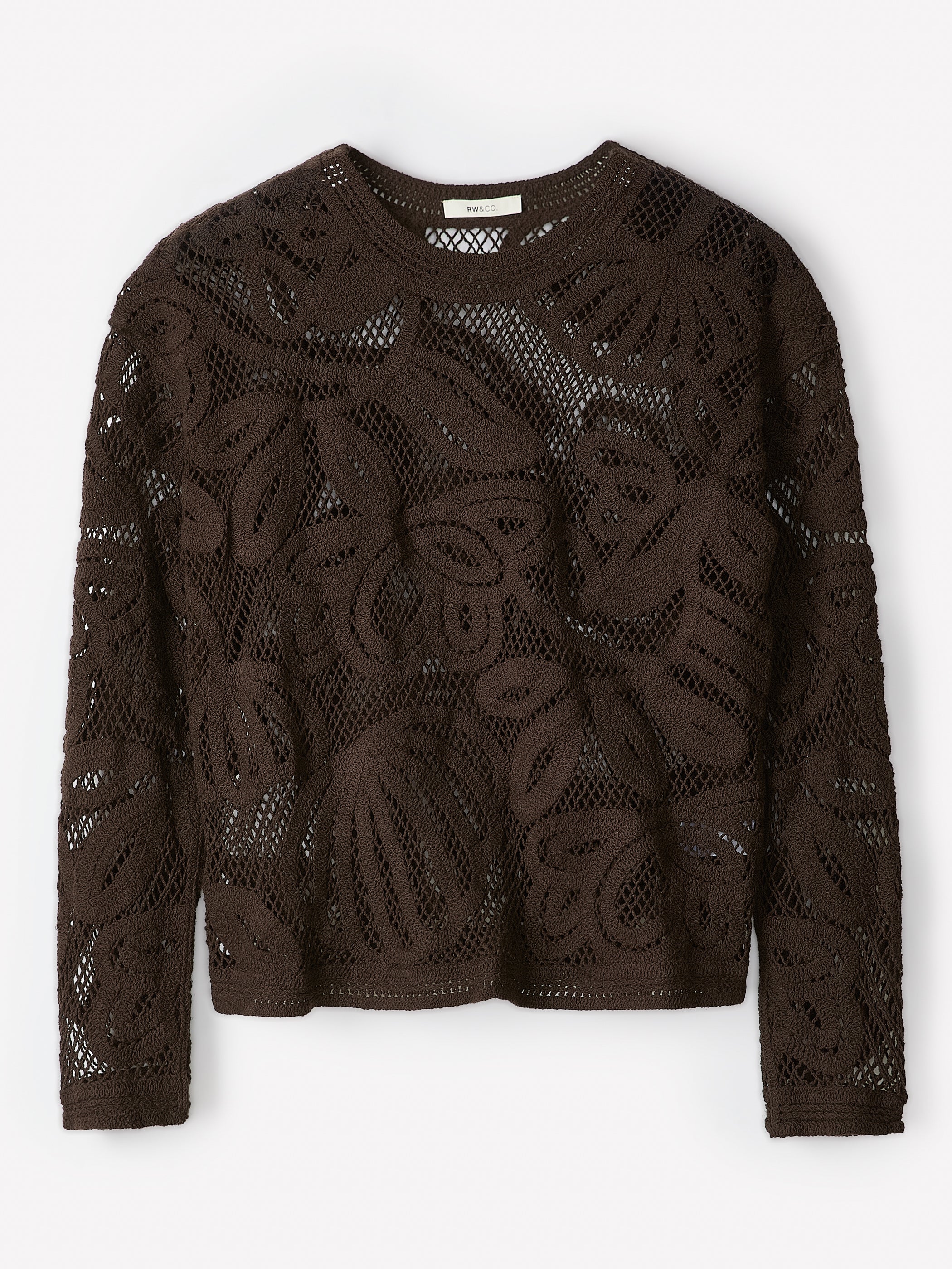 Haut à Manches Longues et Col Rond avec Détails Crochetés