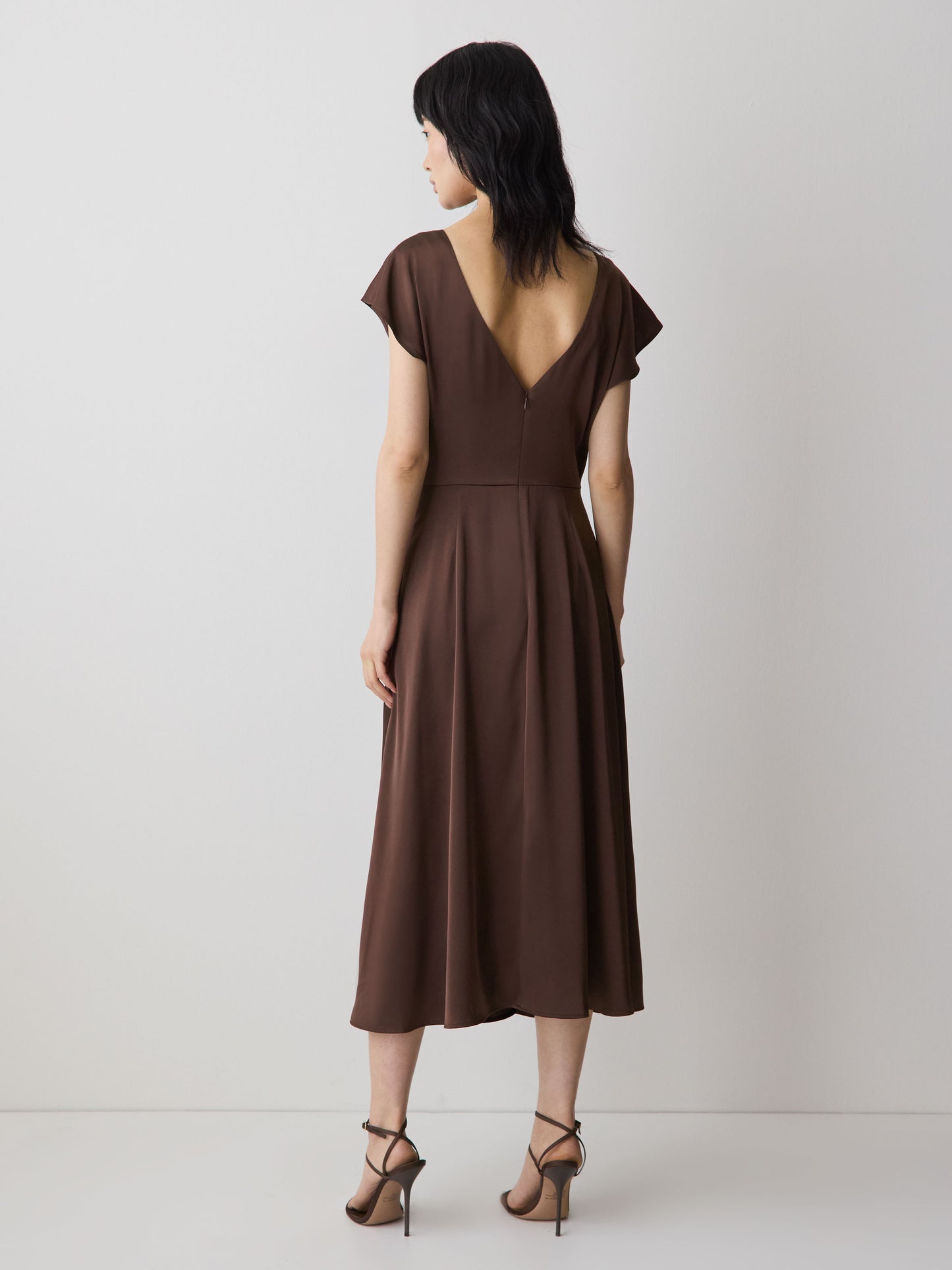 Short-Sleeve Cocktail Midi Dress with Draped Detail