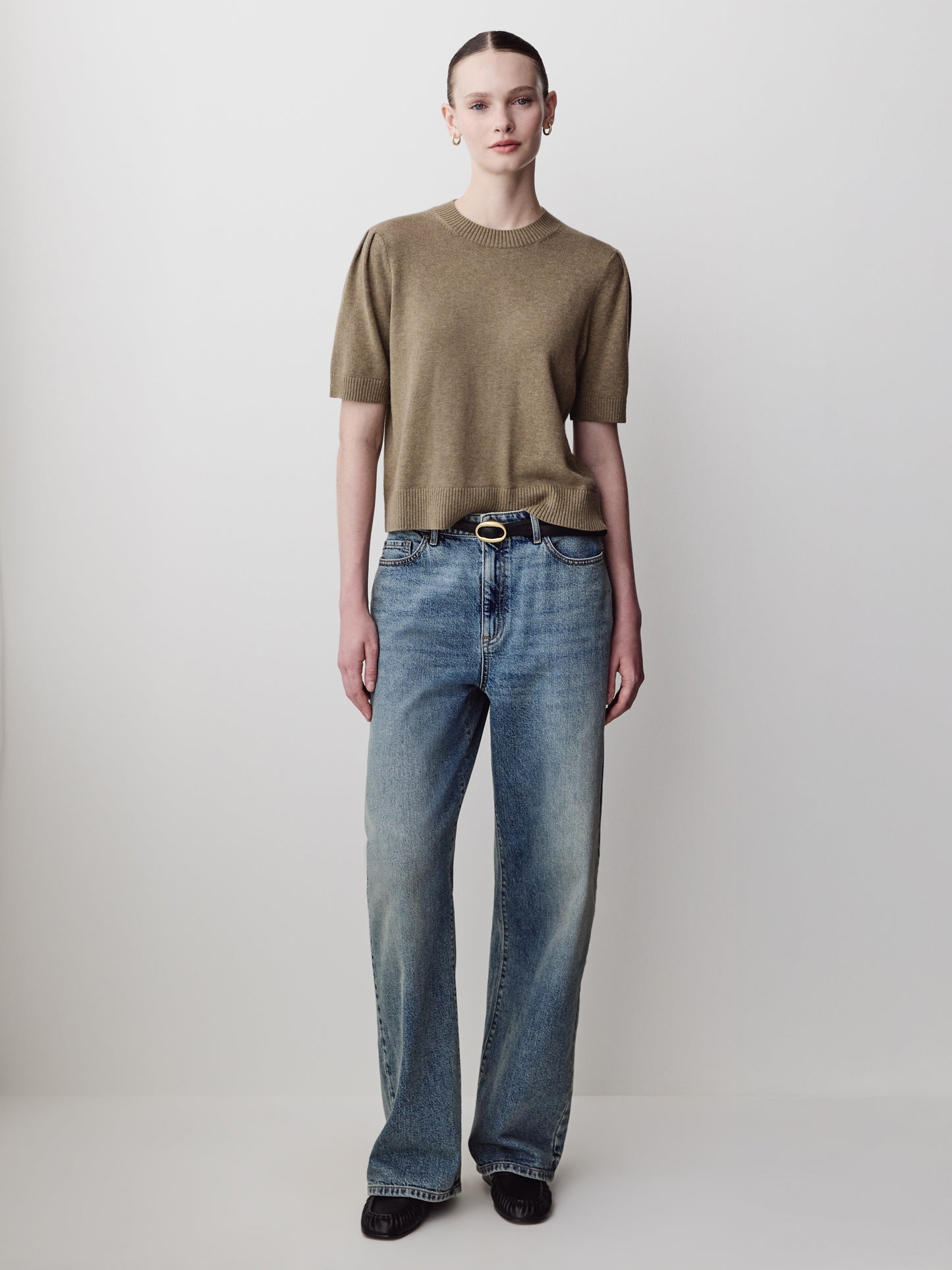 Knit Cotton Blend Crew Neck Sweater