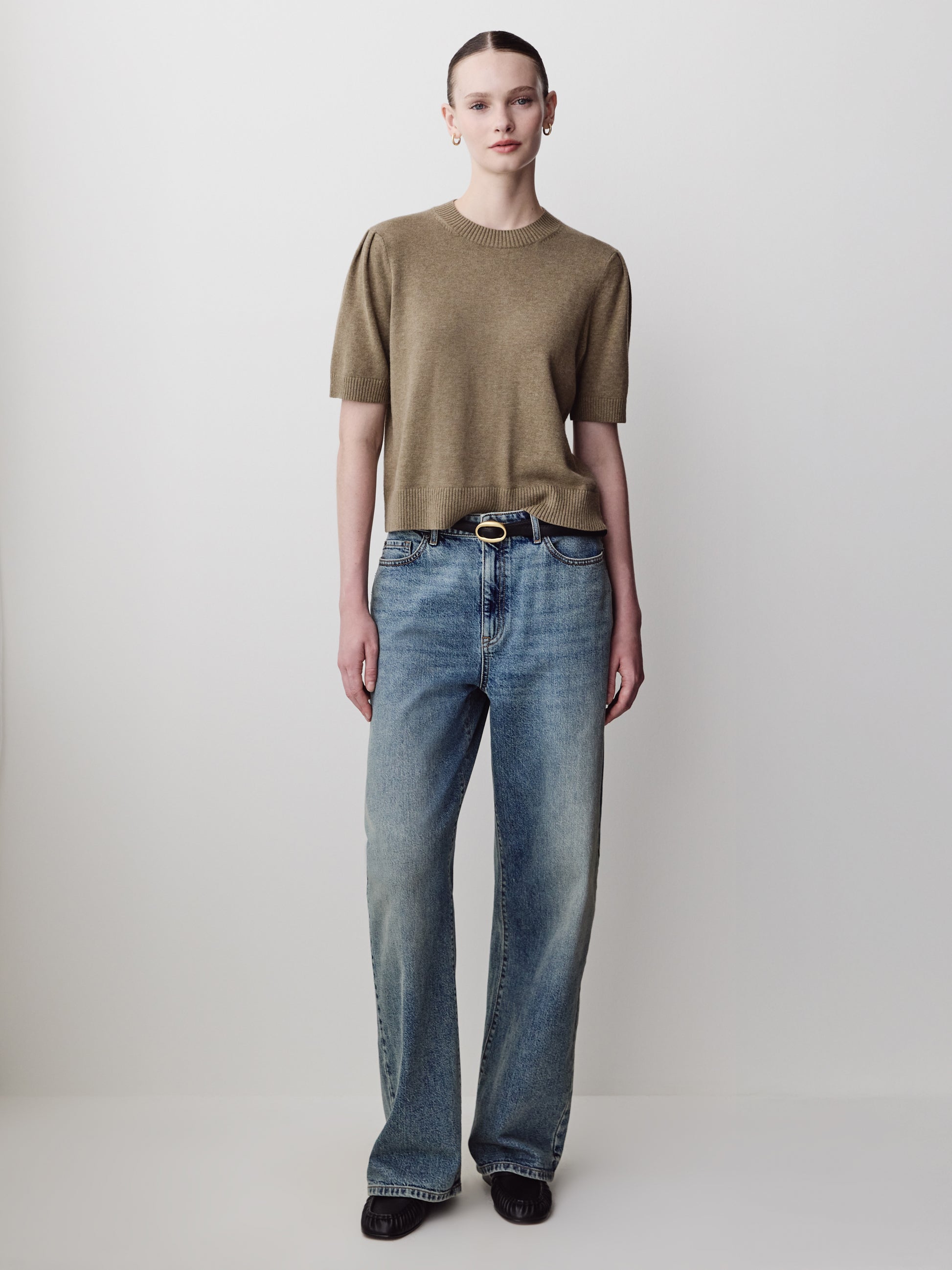 Knit Cotton Blend Crew Neck Sweater