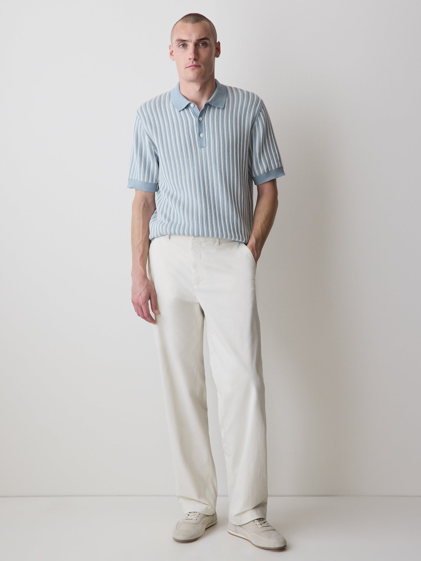 Striped Short-Sleeve Polo Sweater