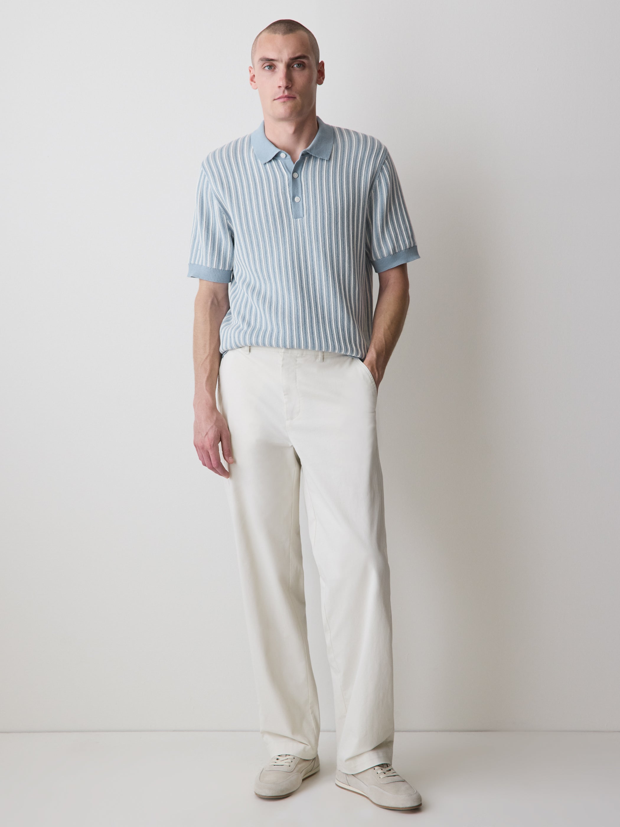 Striped Short-Sleeve Polo Sweater