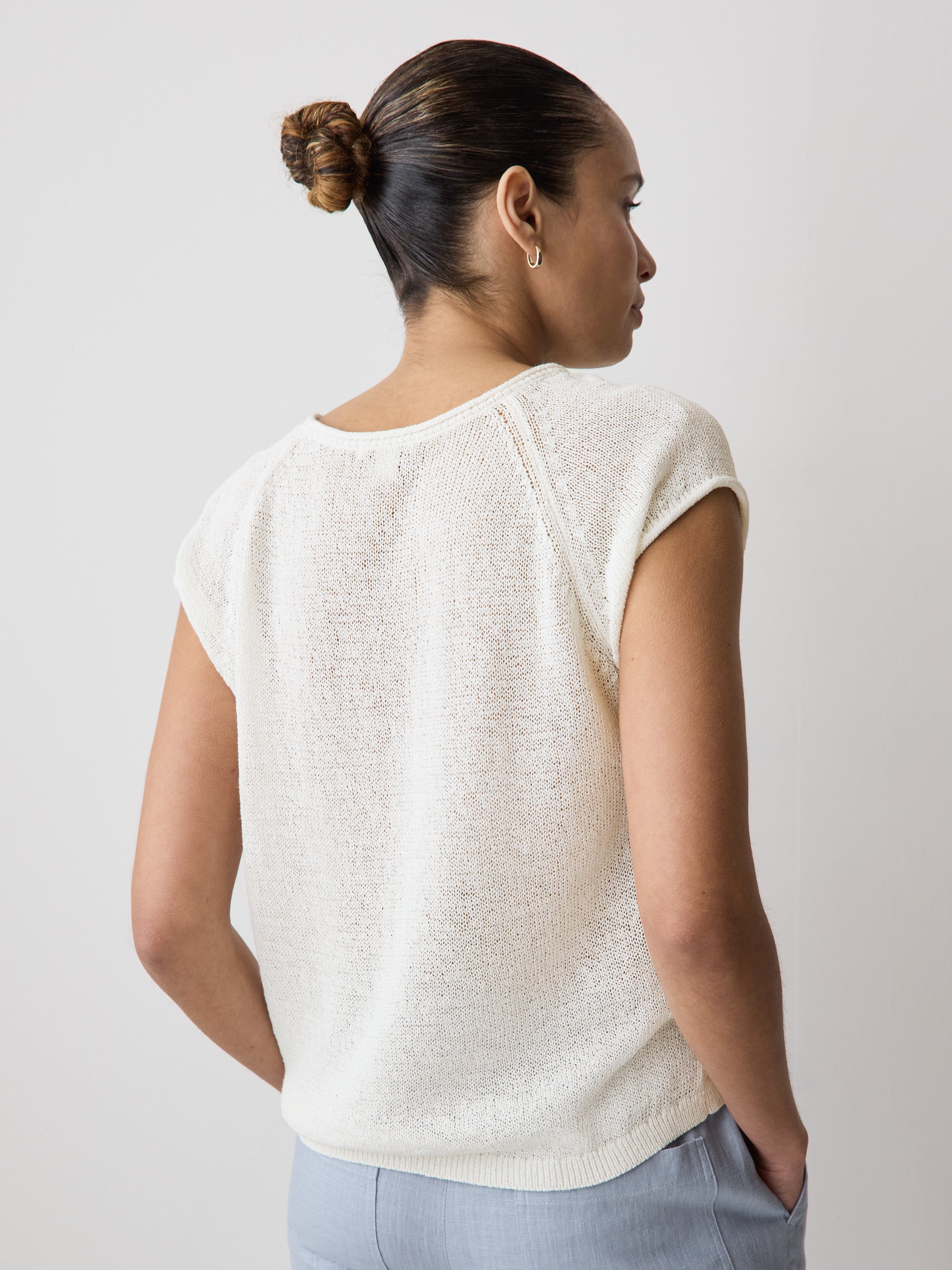 Cap-Sleeve Tape-Yarn Sweater