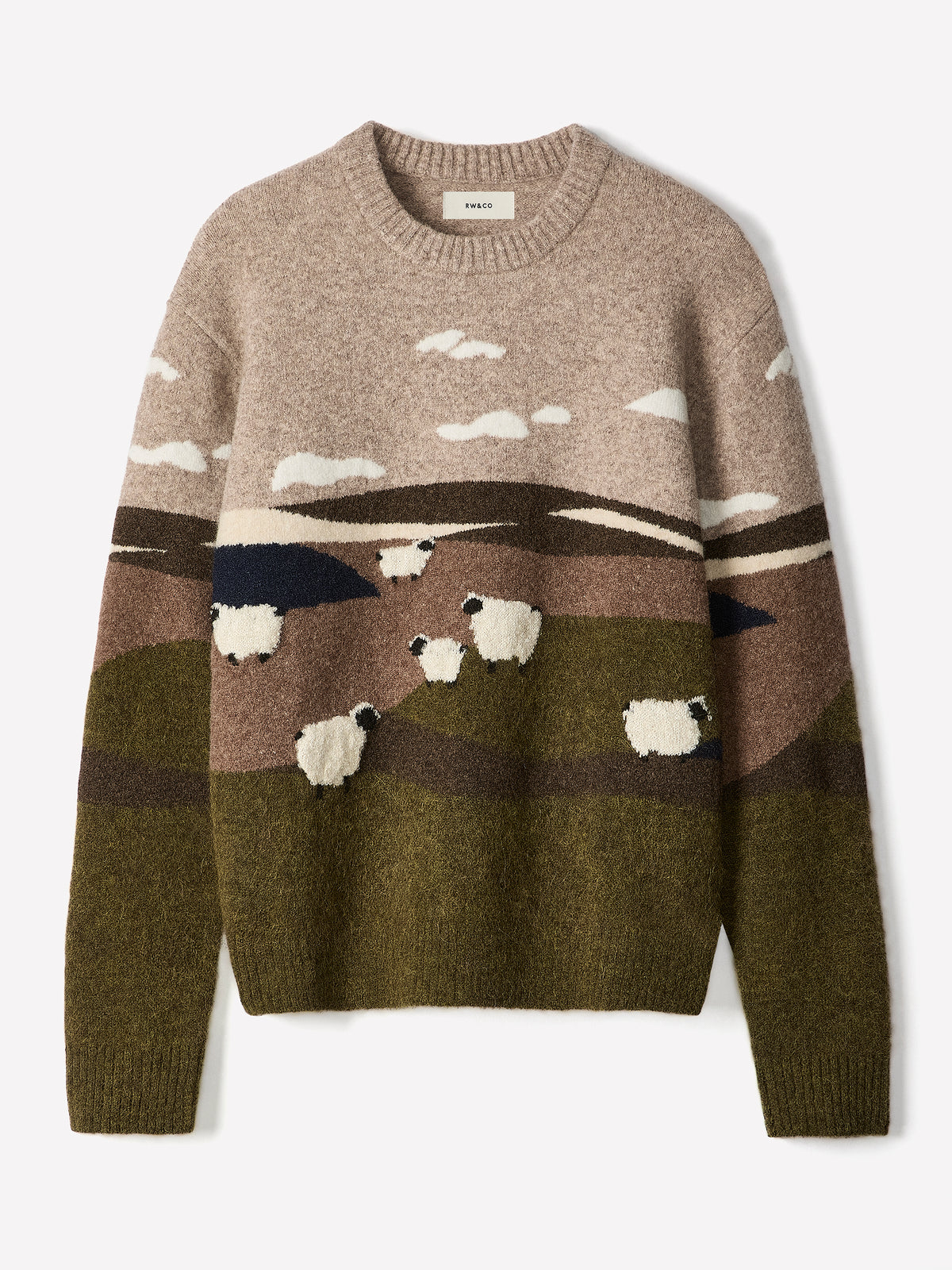 Long Sleeve Landscape Intarsia Crew Neck Sweater