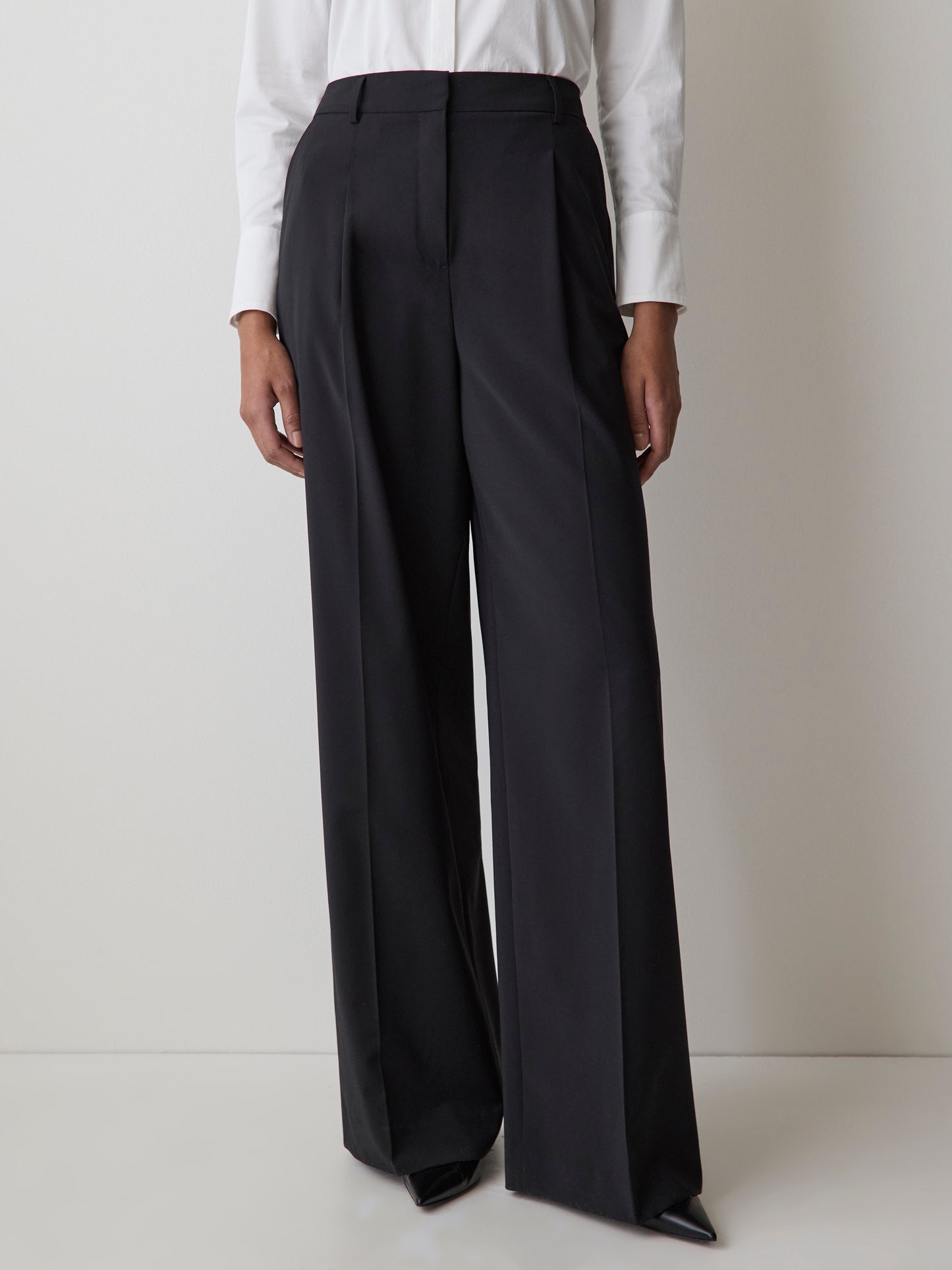 Black High-Rise Wide-Leg Wool-Blend Pant