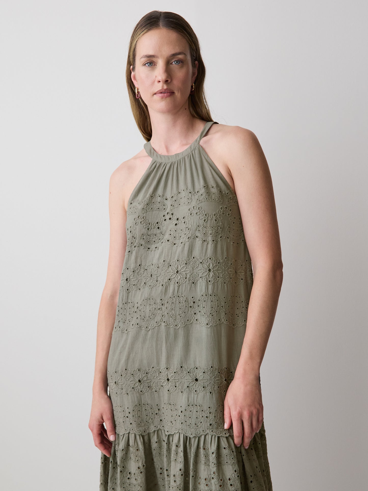 Cotton Eyelet Halter Maxi Dress