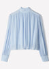 Long-Sleeve Mock-Neck Blouse with Shoulder Pads